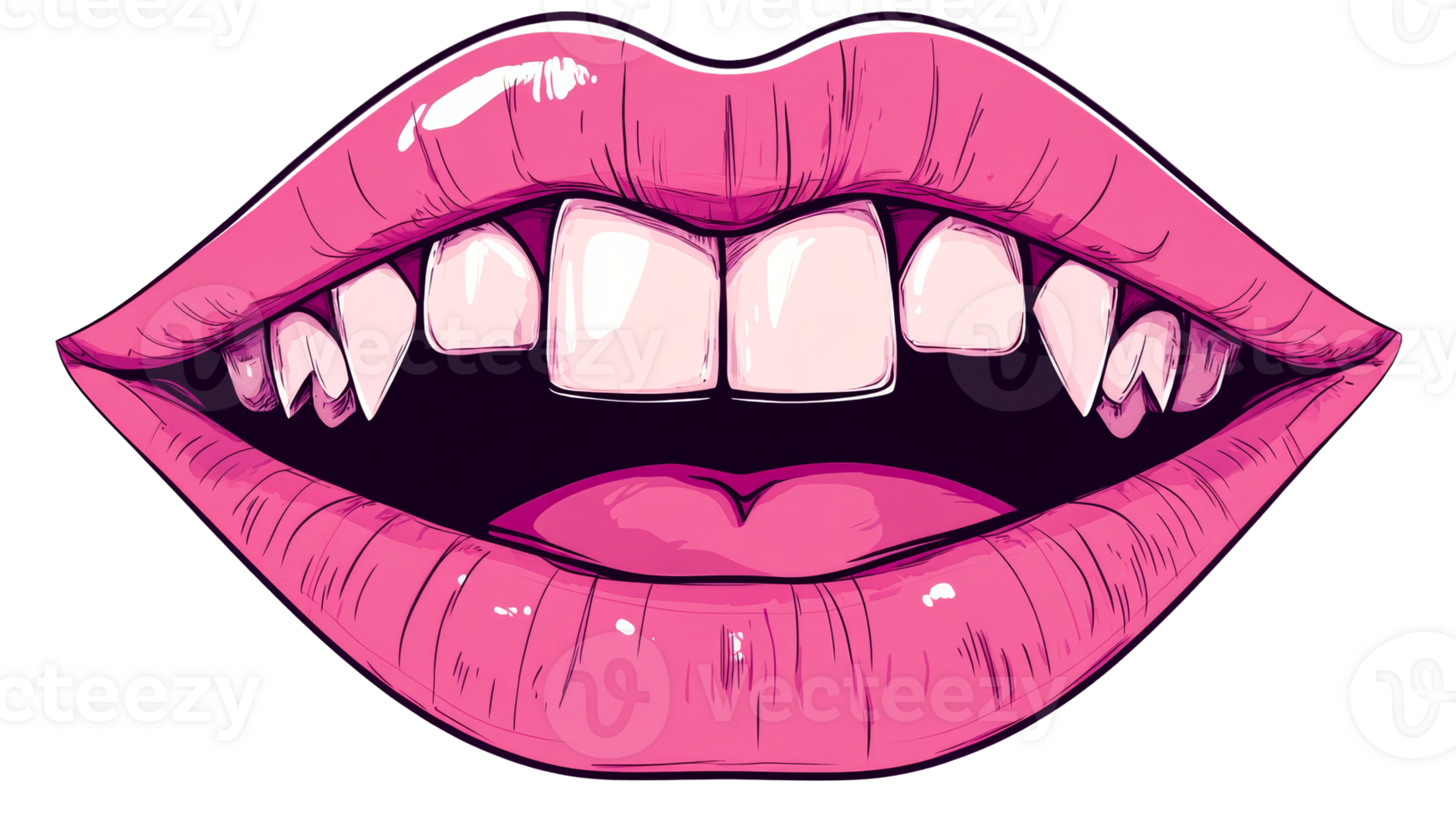 Open Vampire Lips With Fangs Isolated, cut out transparent png