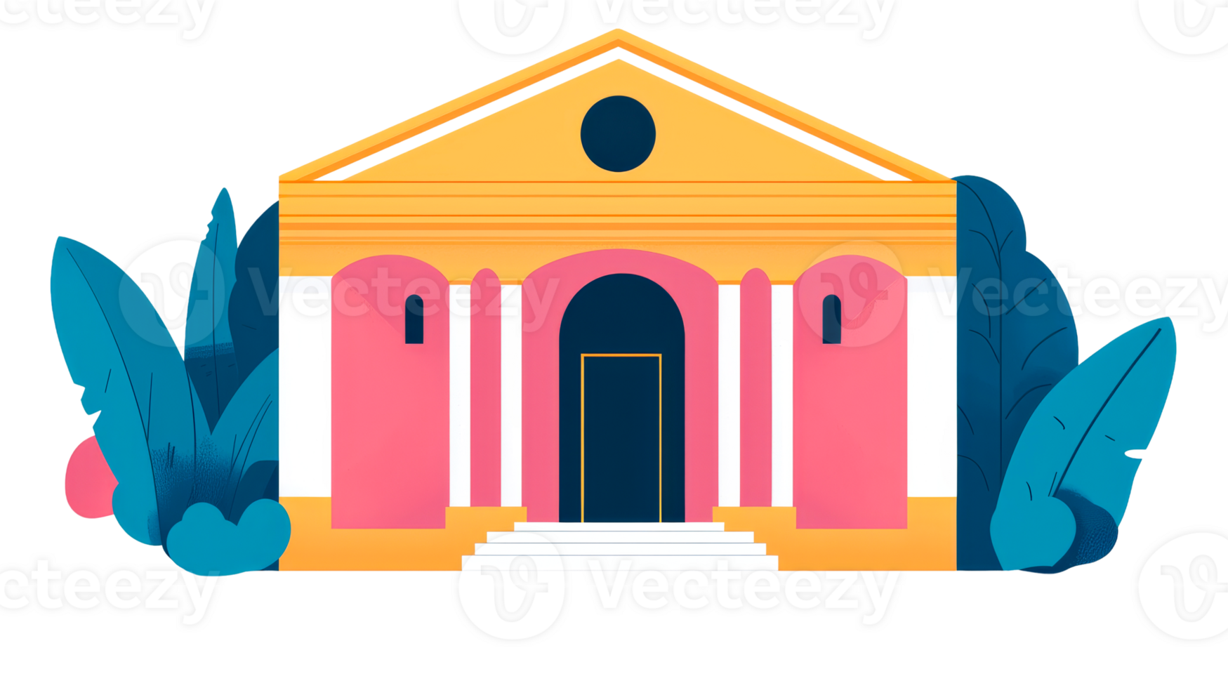 Neoclassical Building Facade, Leaves Decoration, Architecture, Illustration, cut out transparent png