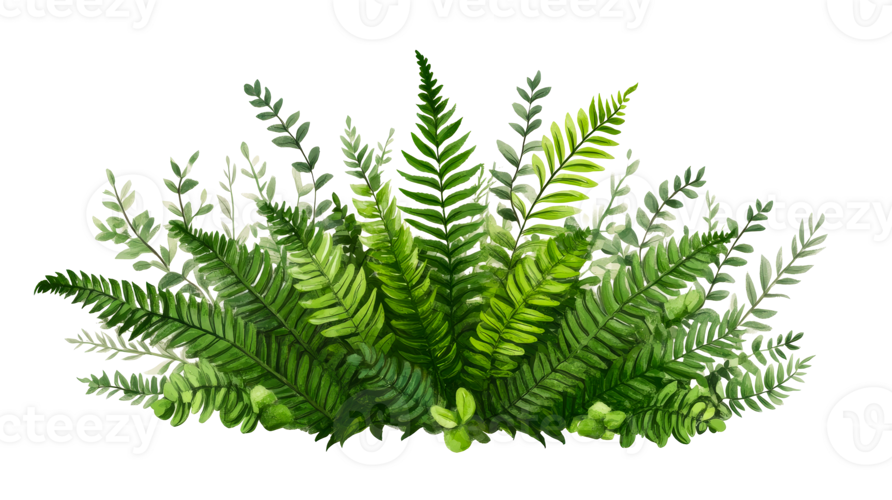Botanical illustration with ferns and eucalyptus, cut out transparent png