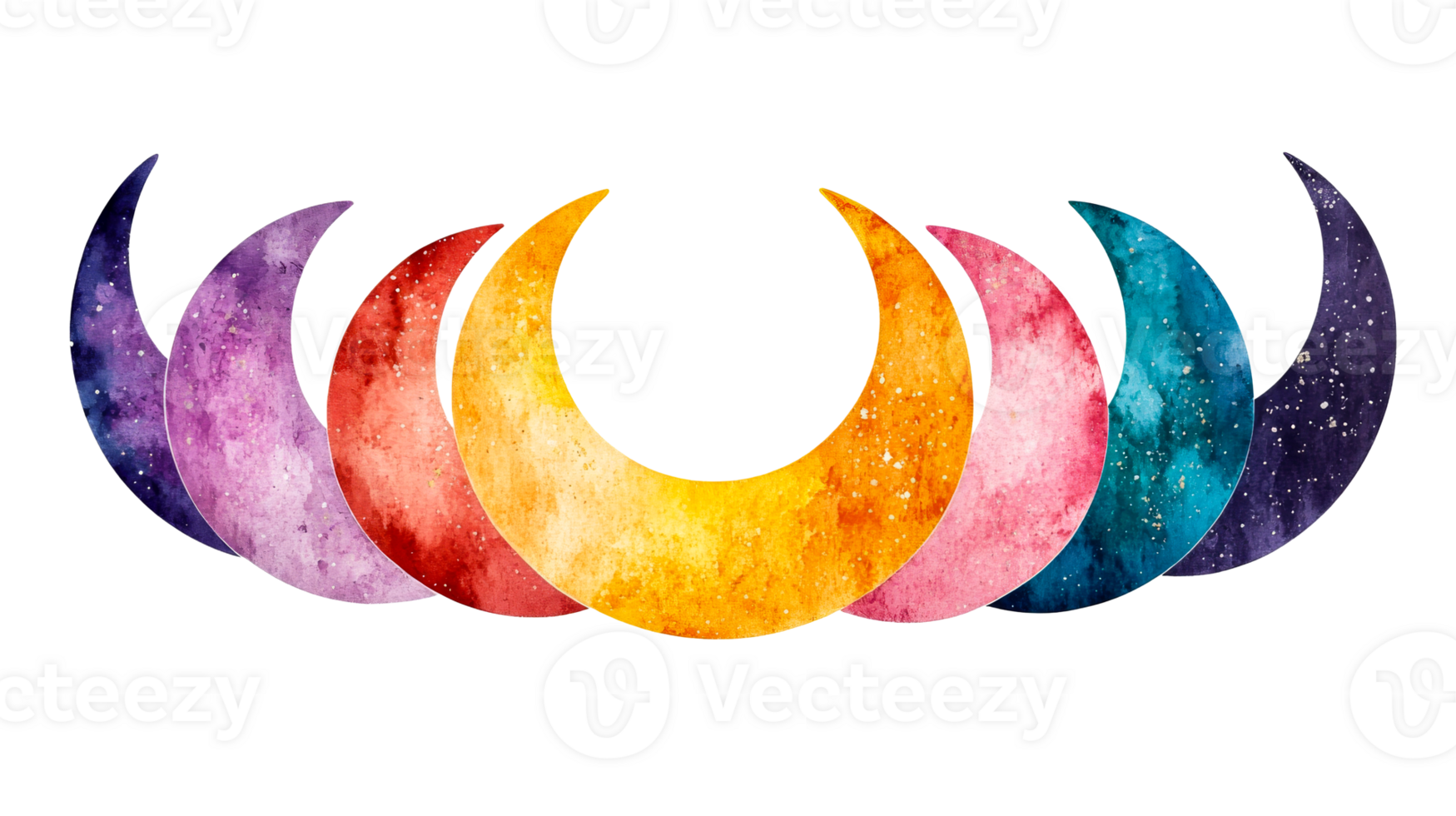 Moon phases watercolor set, celestial illustration, lunar cycle, cut out transparent png