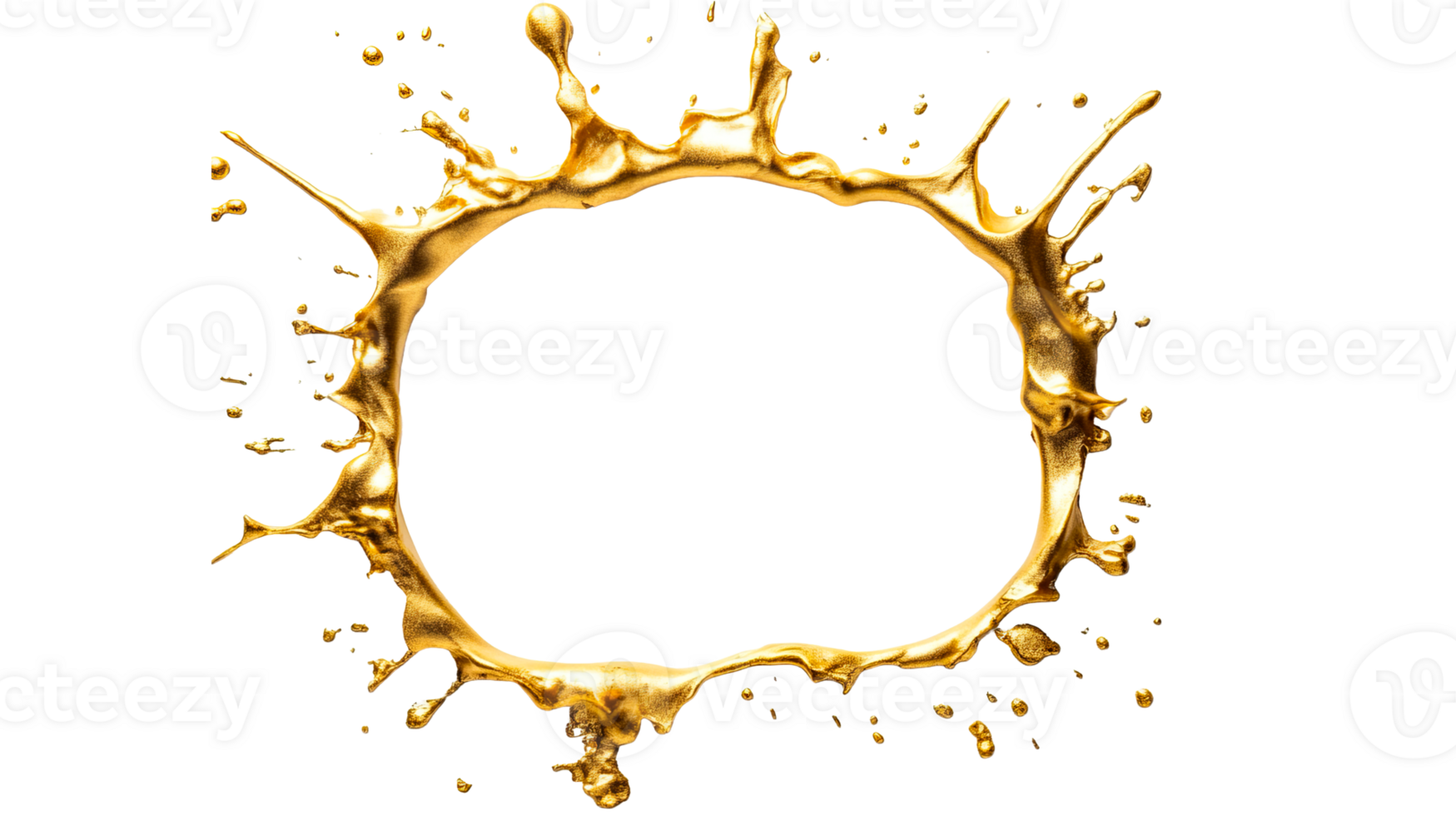 Golden frame splashes, artistic border design element, cut out transparent png