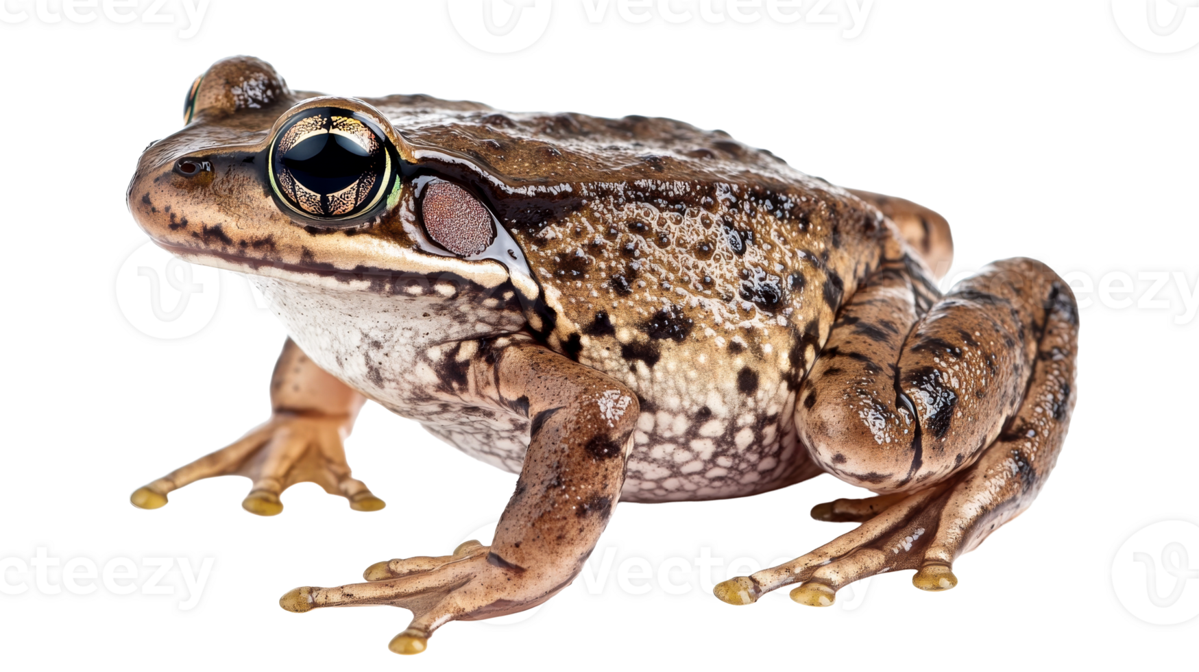 Brown textured frog isolated on black background, cutout transparent png