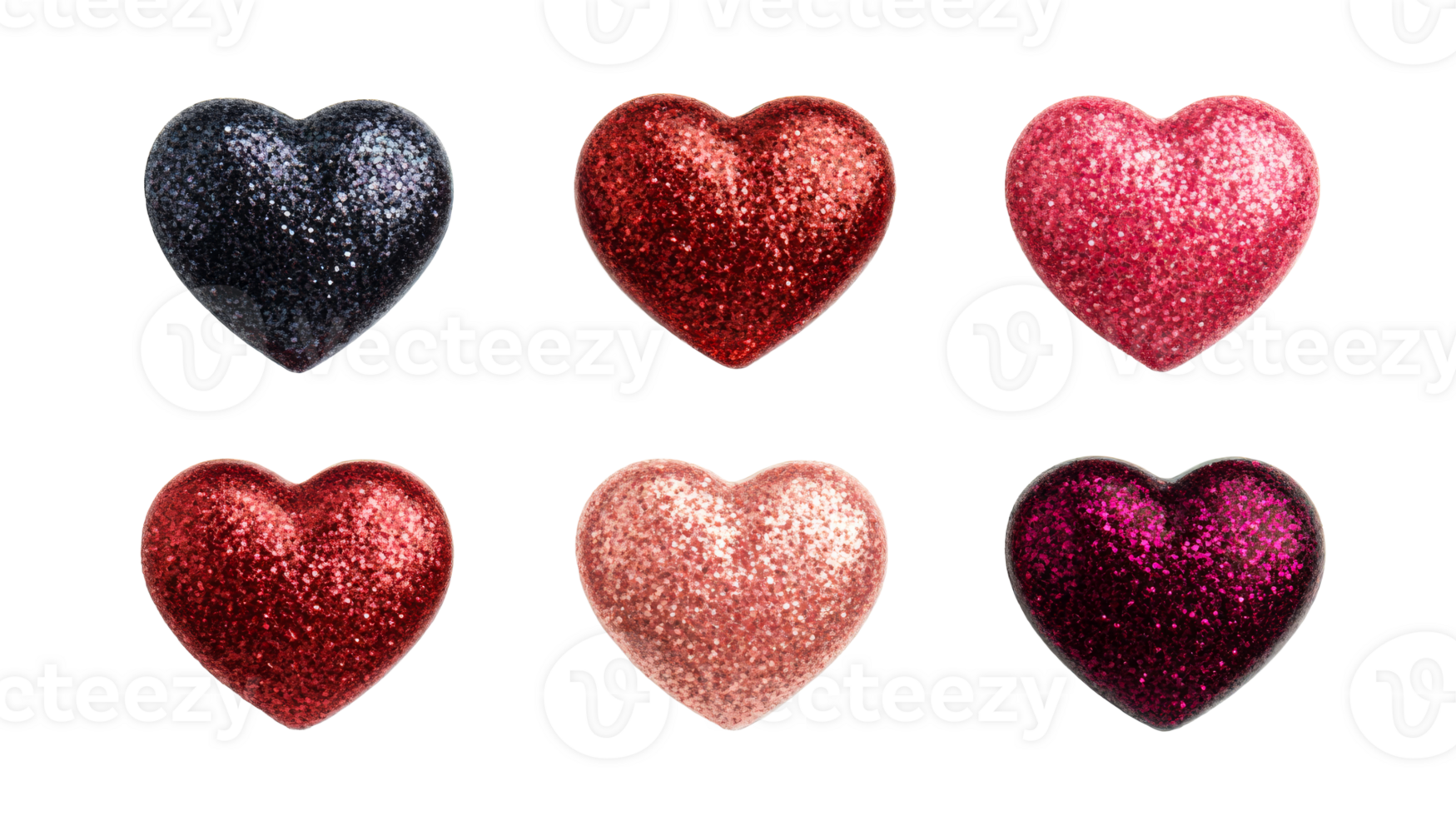 Sparkly Heart Set on Black, Romantic Glitter Texture, cut out transparent png