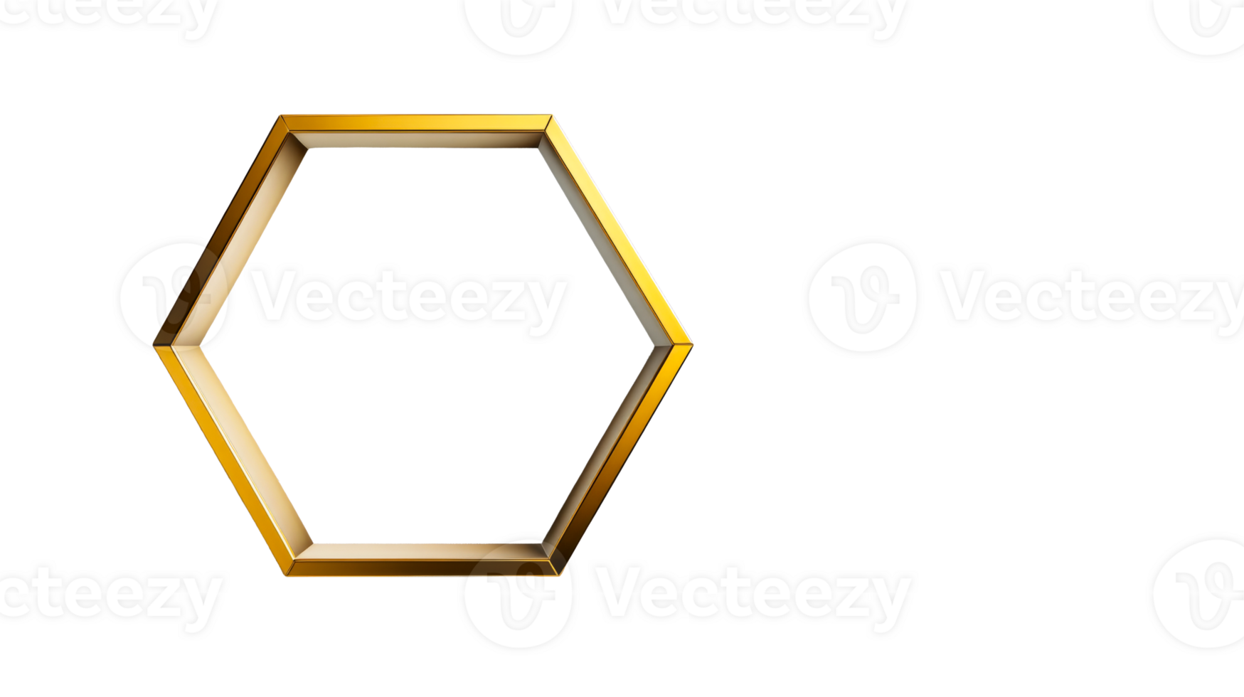 Gold hexagon shape on black background, decorative element, cut out transparent png