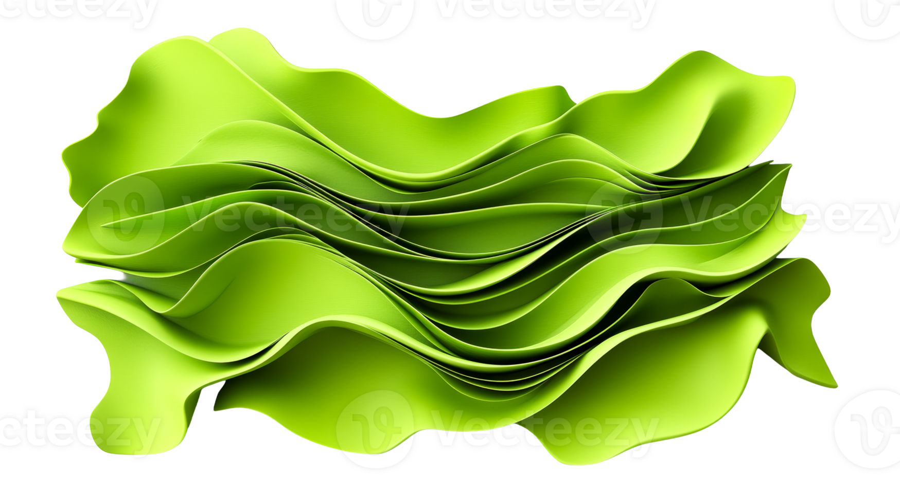 Abstract wavy light green paper, artistic expression, cut out transparent png