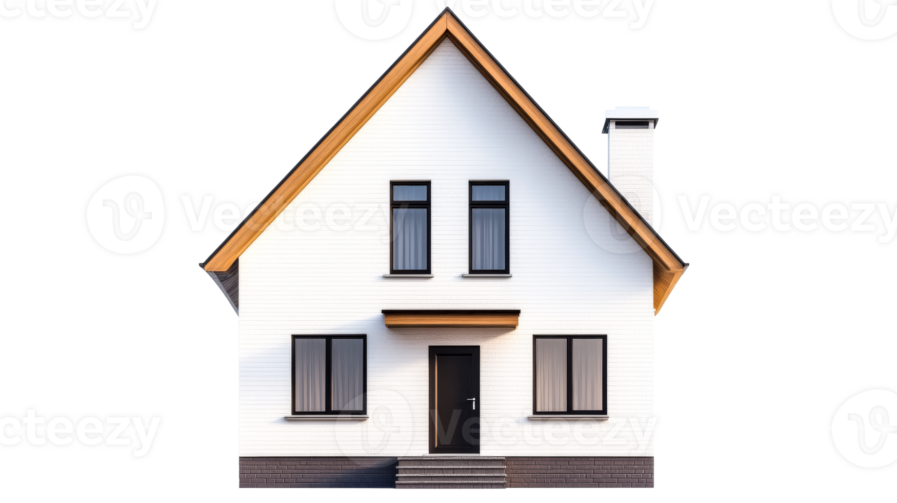 White house with gray roof on black background, cut out transparent png
