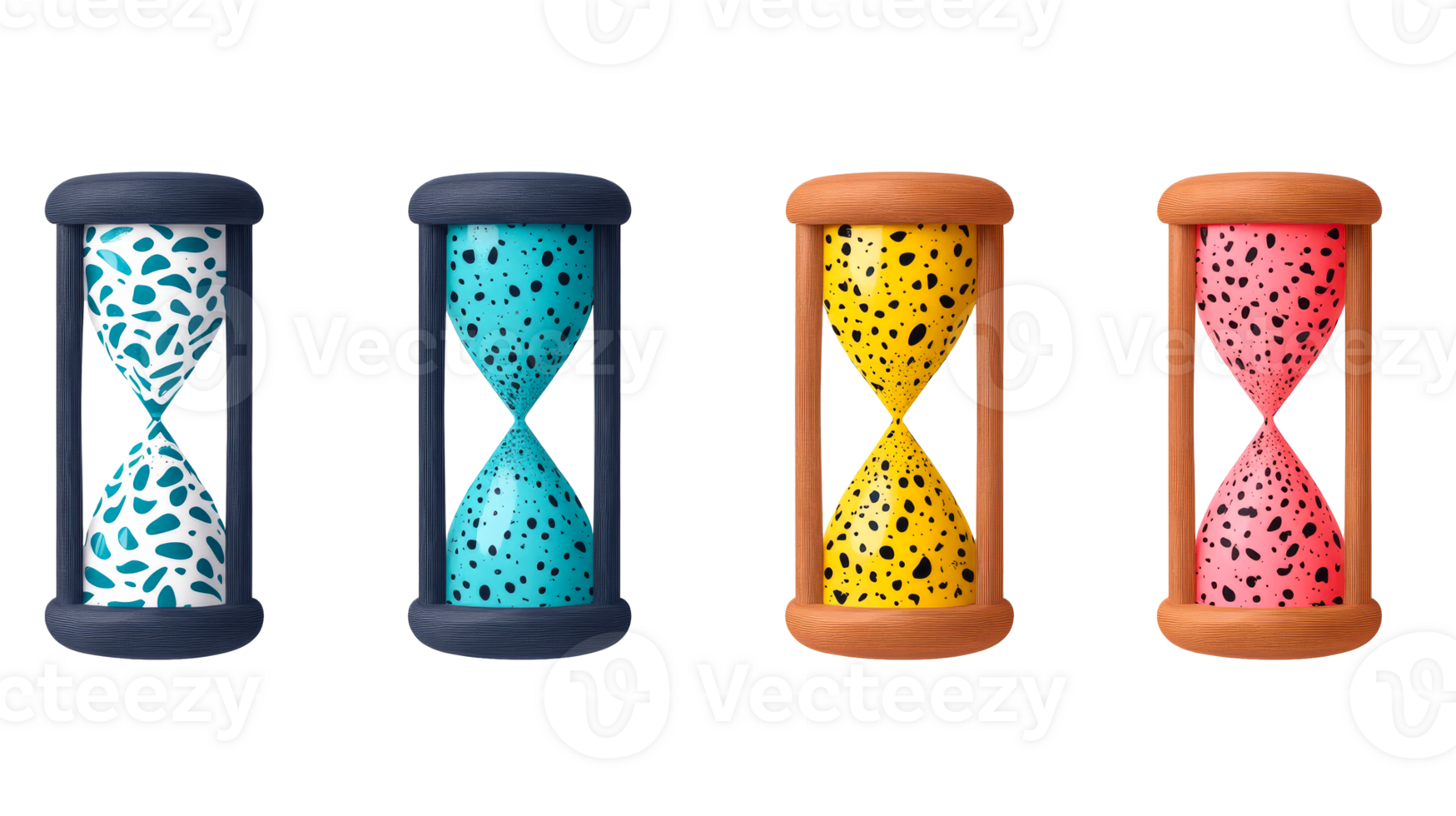 Four Colorful Hourglasses with Unique Textures, cut out transparent png