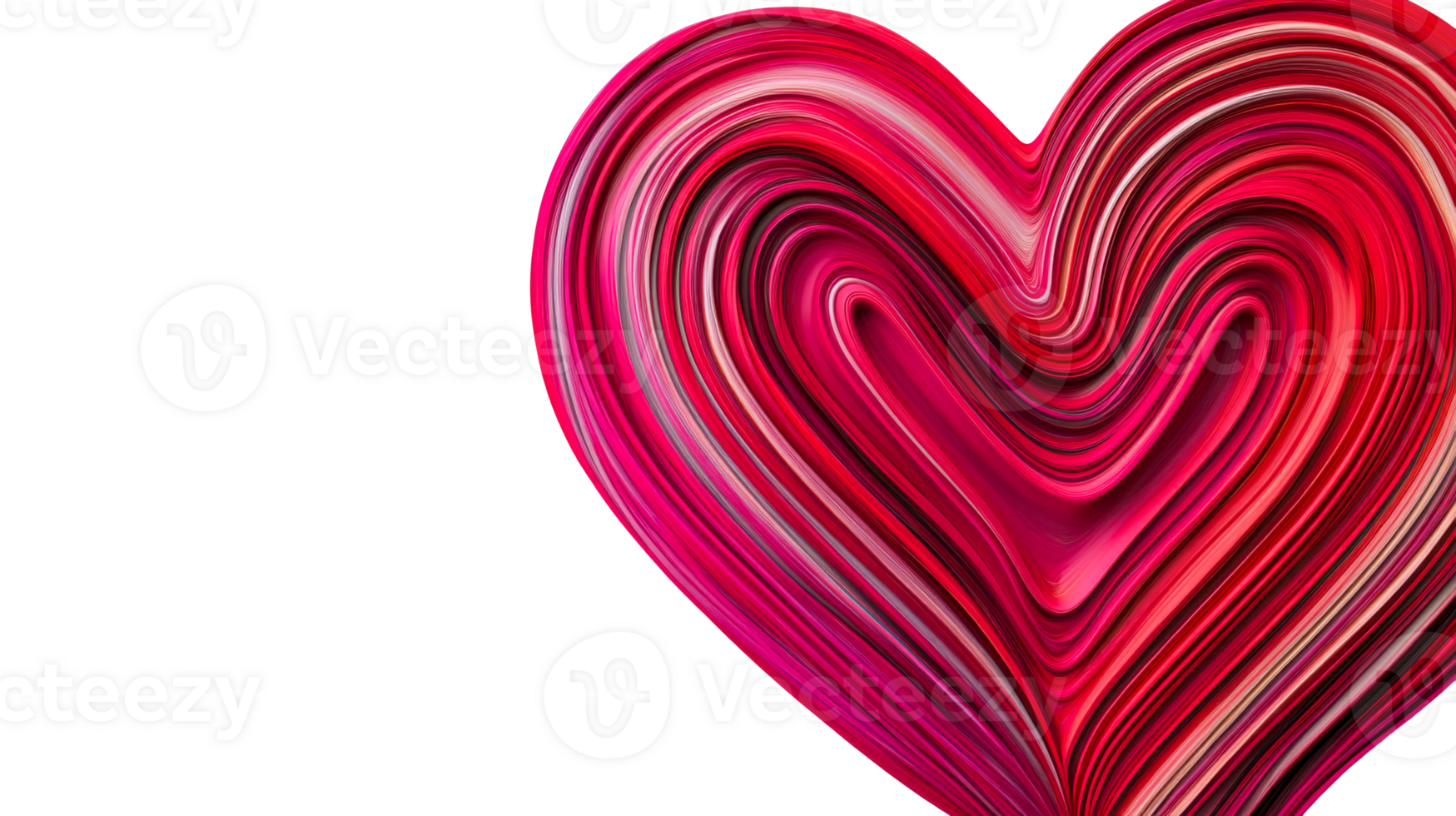 Stylish swirling pink heart symbol on a black background, cut out transparent png