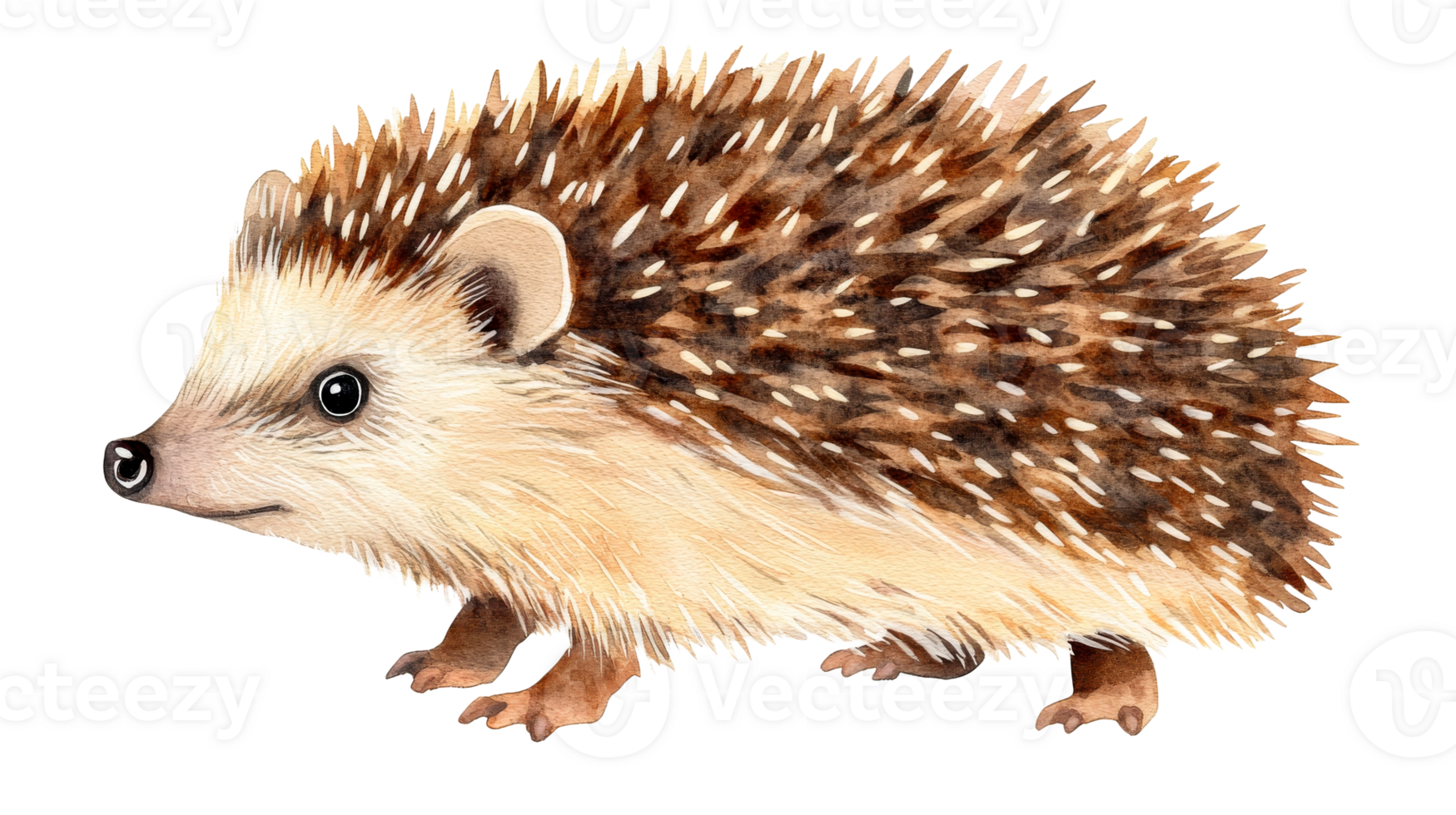 Watercolor Hedgehog Illustration with Detailed Spines, cut out transparent png