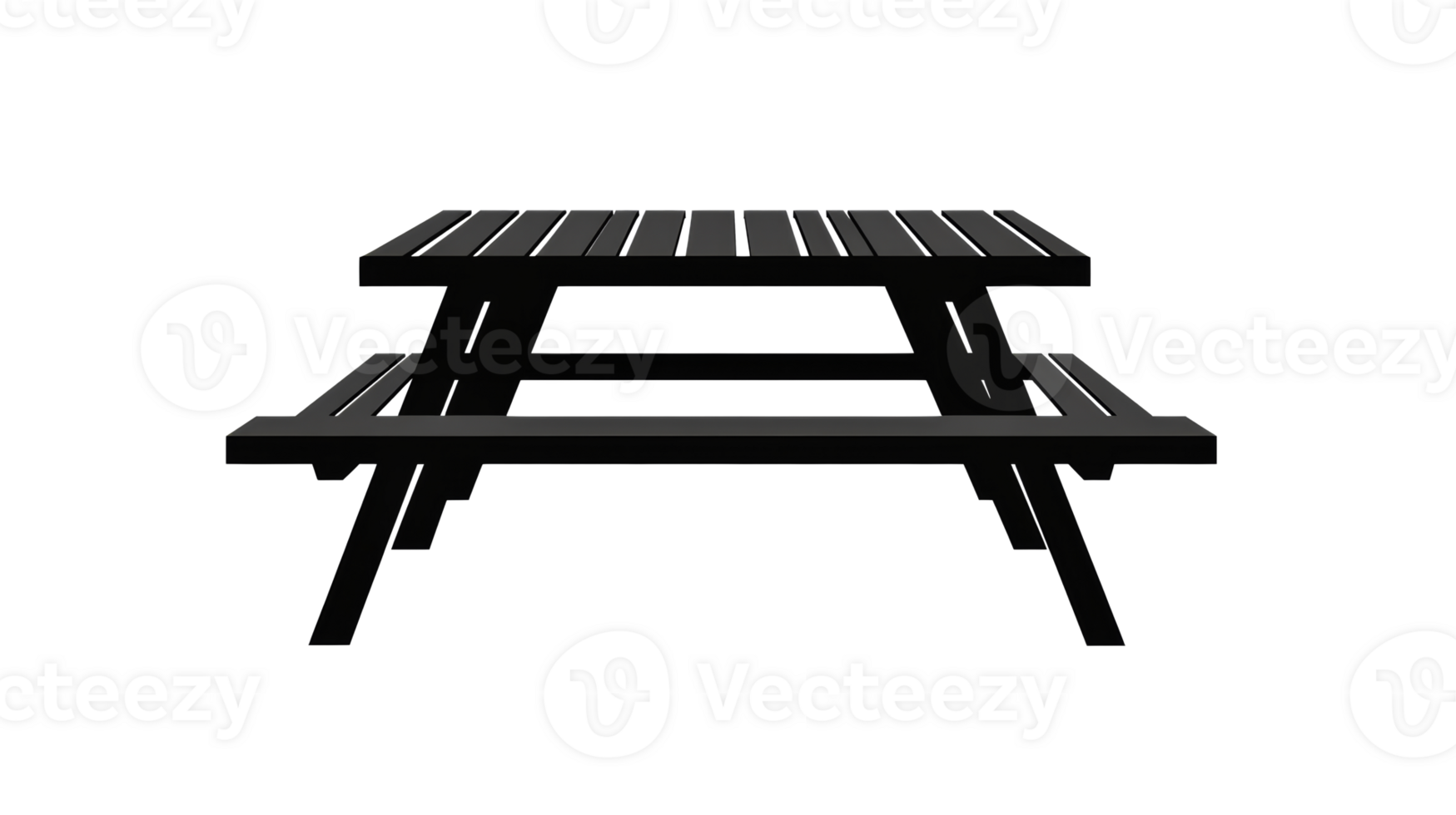 Black Wooden Picnic Table Isolated, cut out transparent png