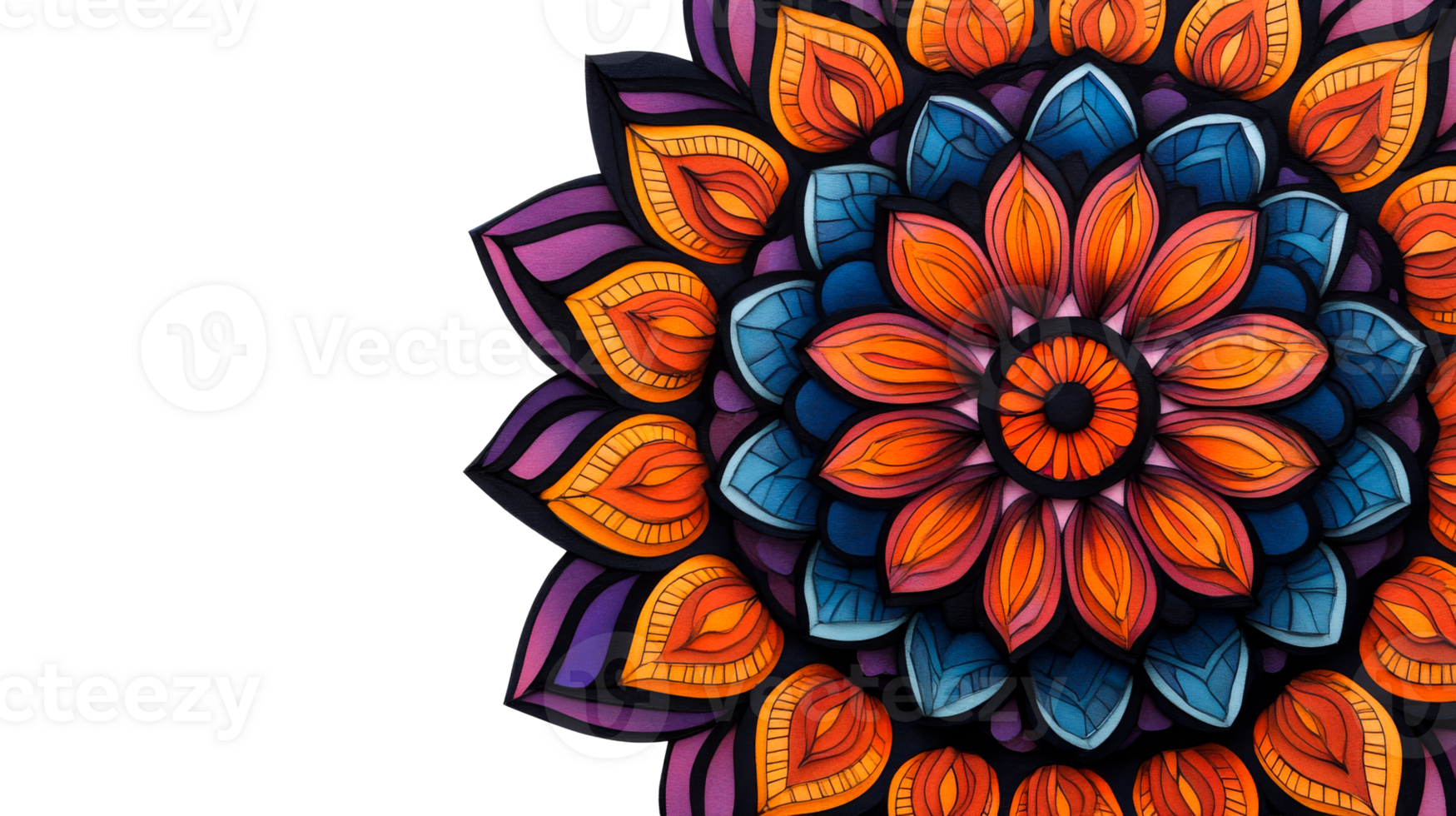 Colorful mandala design with floral petal shapes, cut out transparent png