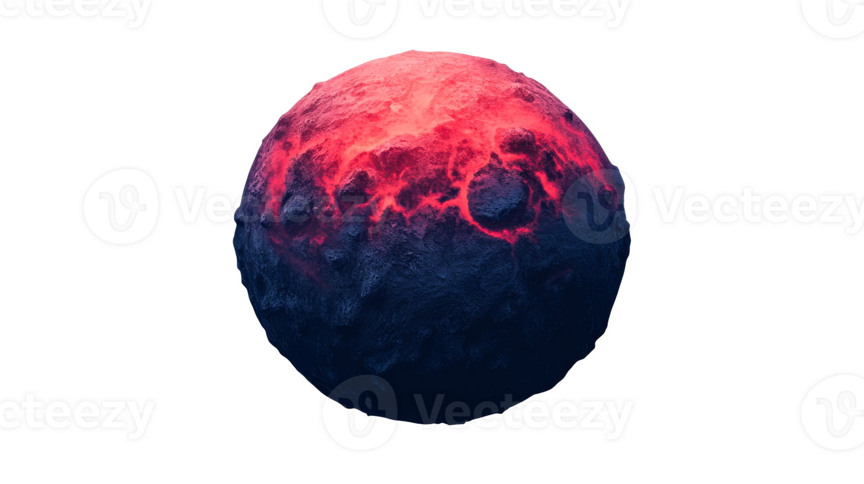 Volcanic Asteroid with Burning Lava Texture on Black, cut out transparent png