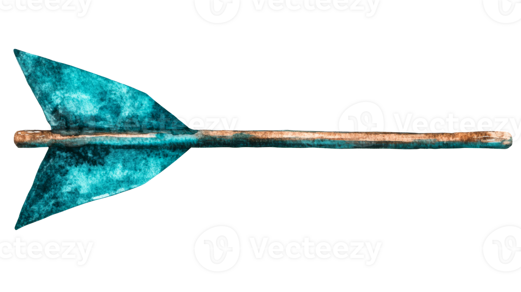 Antique arrow with blue shaft and fletching, cut out transparent png