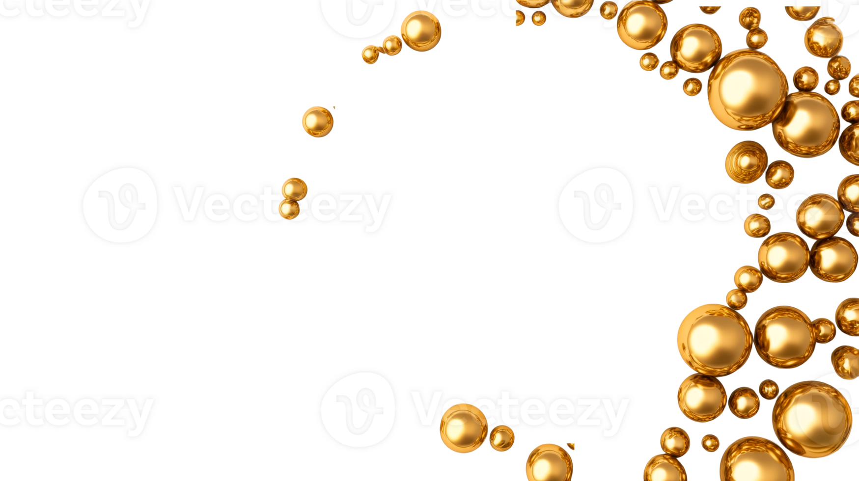 Golden spheres on a black background design element, cut out transparent png