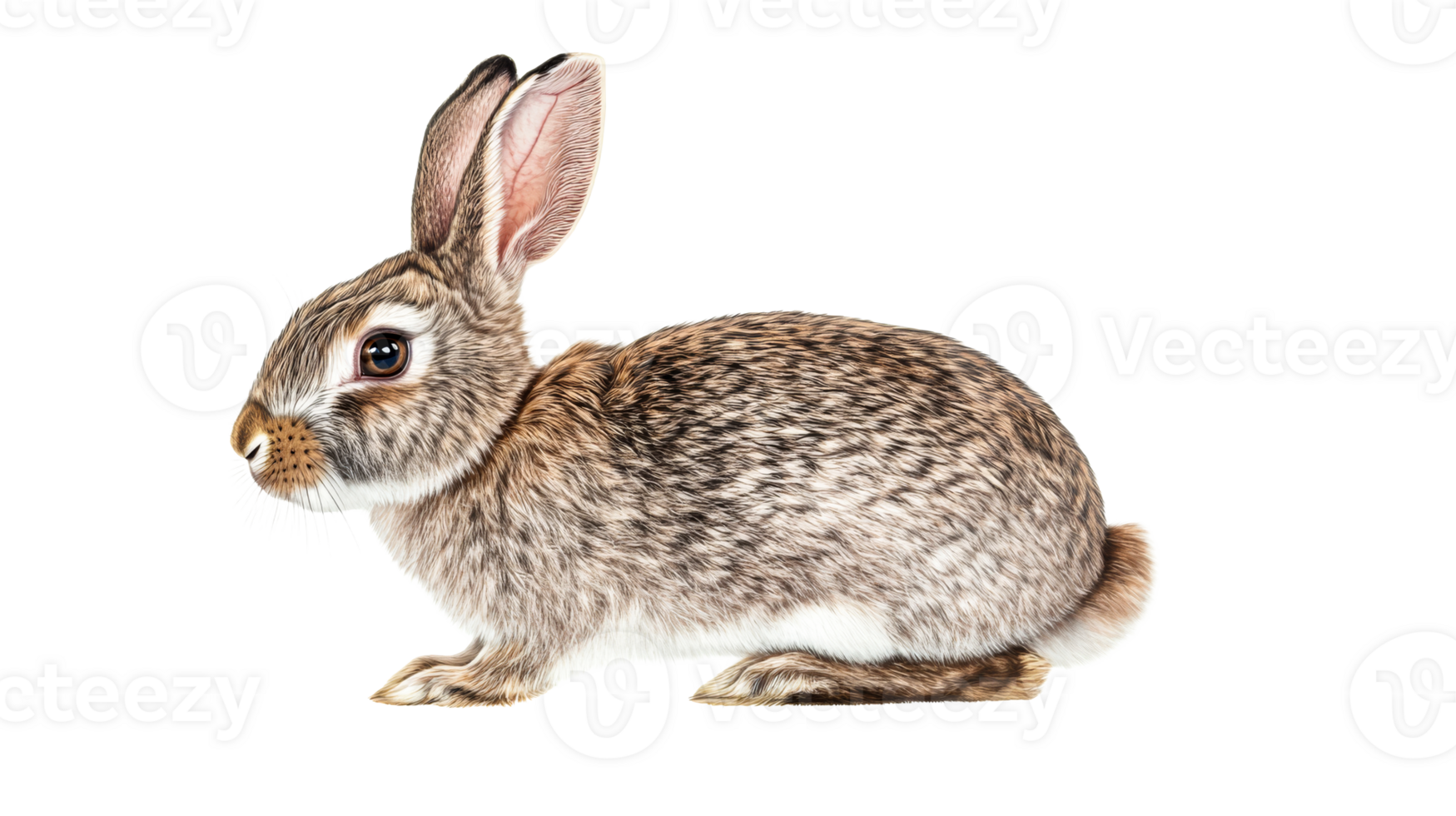 Brown rabbit portrait resting, isolated, cut out transparent png