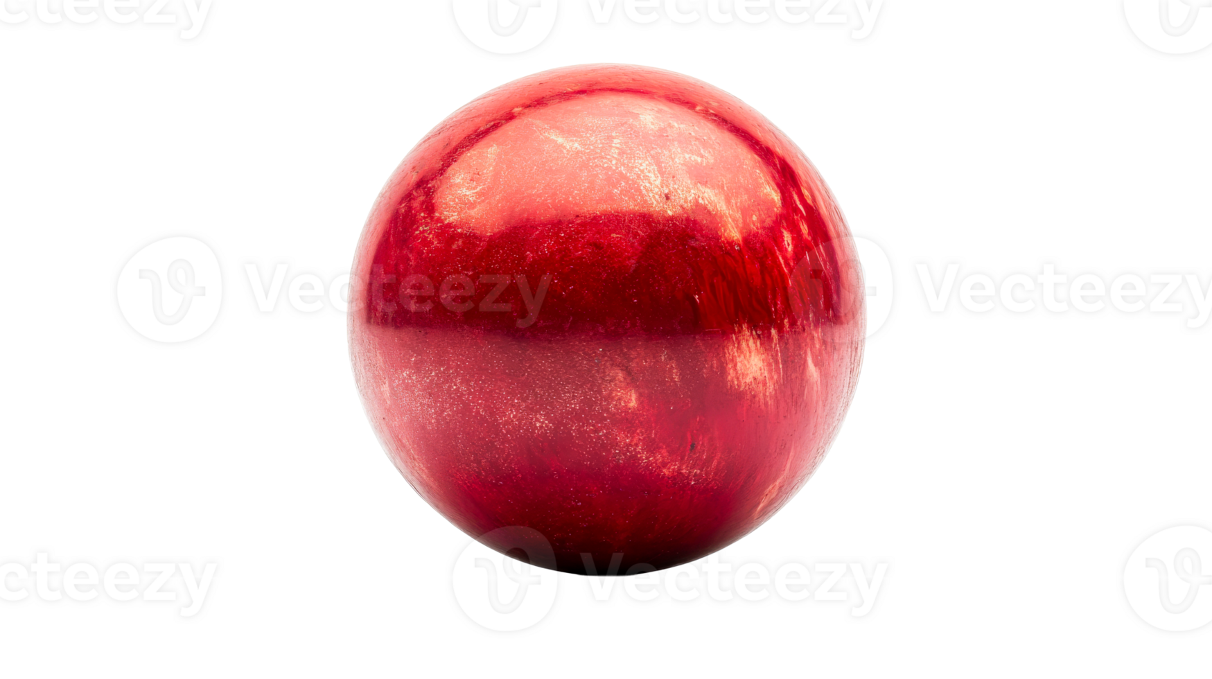 Red polished gemstone sphere on black background, cut out transparent png