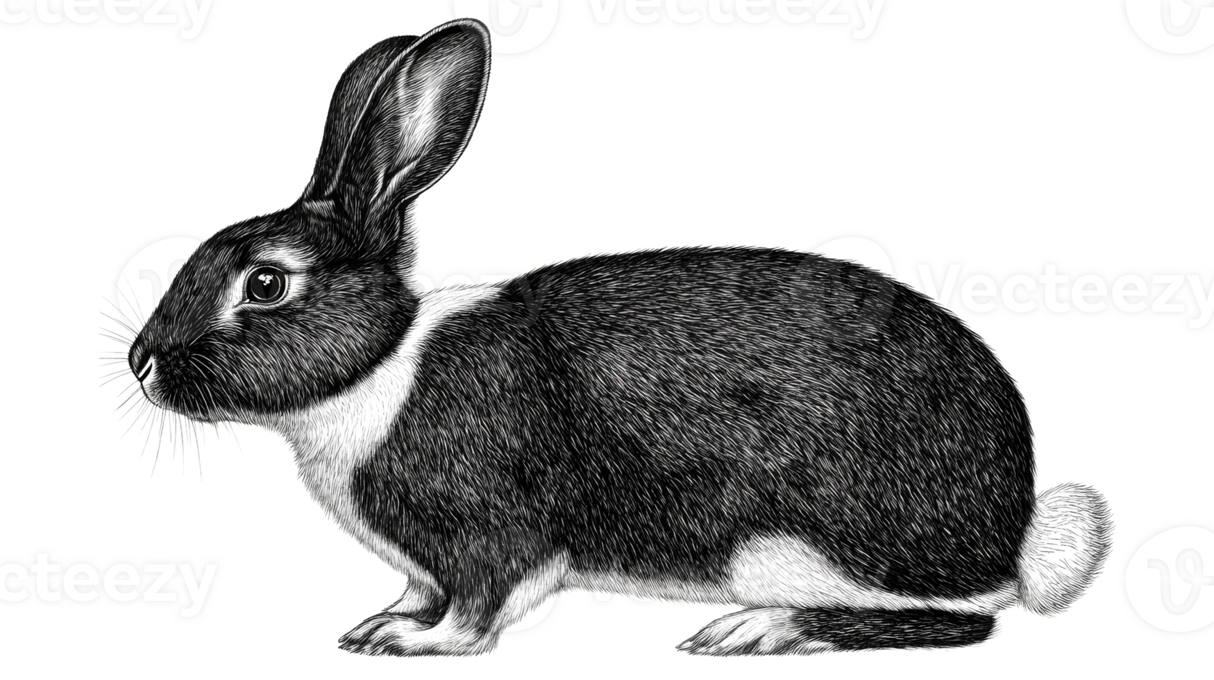 Black and white illustration of a rabbit, mammal, cut out transparent png