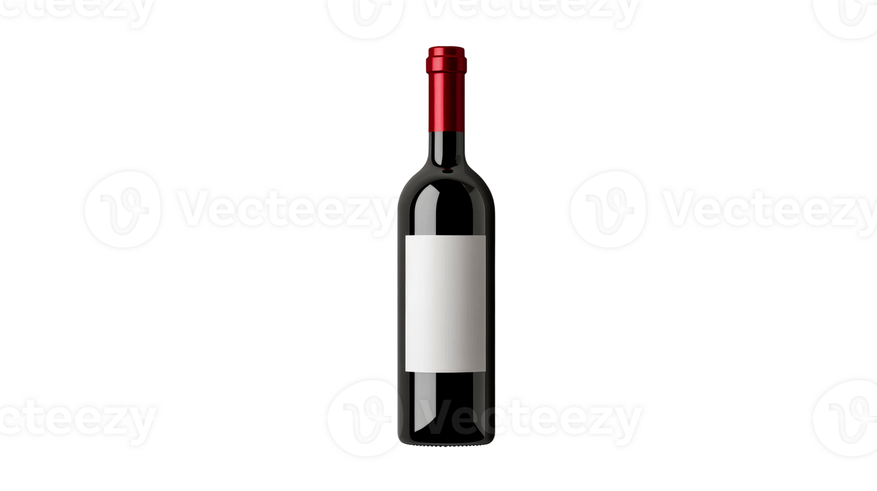 Red wine bottle, blank label, isolated on black background, cut out transparent png