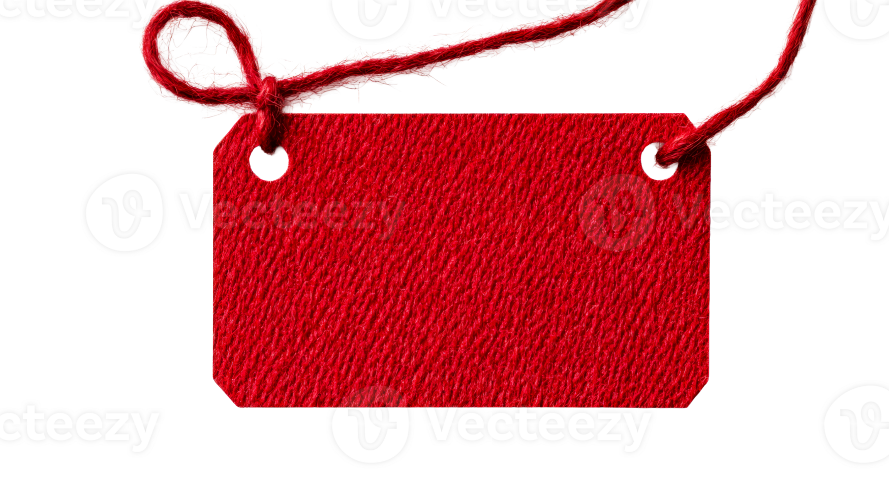 Red Yarn Tag with Tie String, Isolated, cut out transparent png