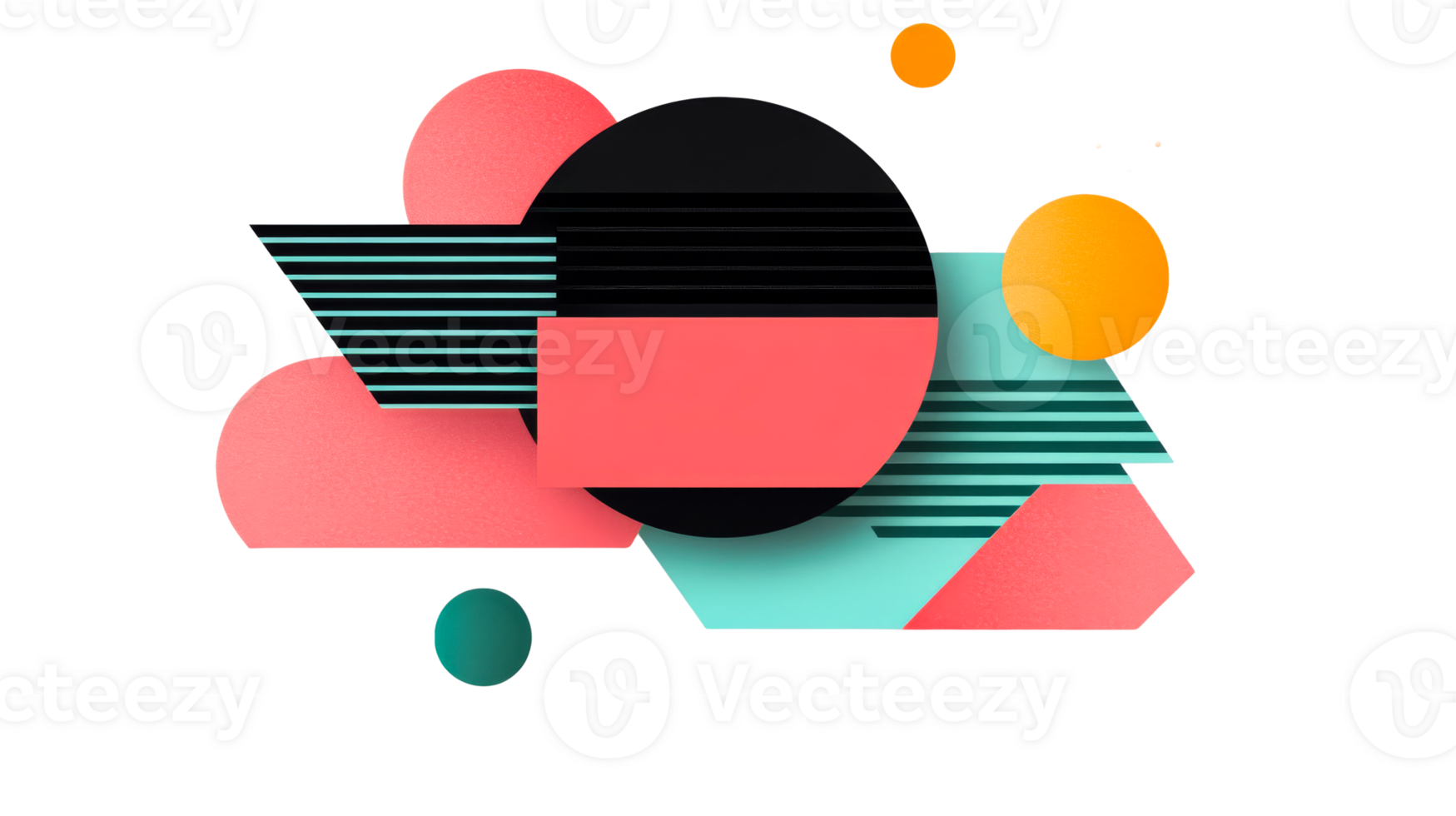 Geometric shapes composition with black background, cut out transparent png