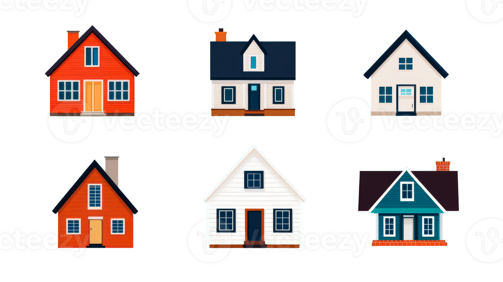 Charming houses collection, architecture design, modern style, cut out transparent png