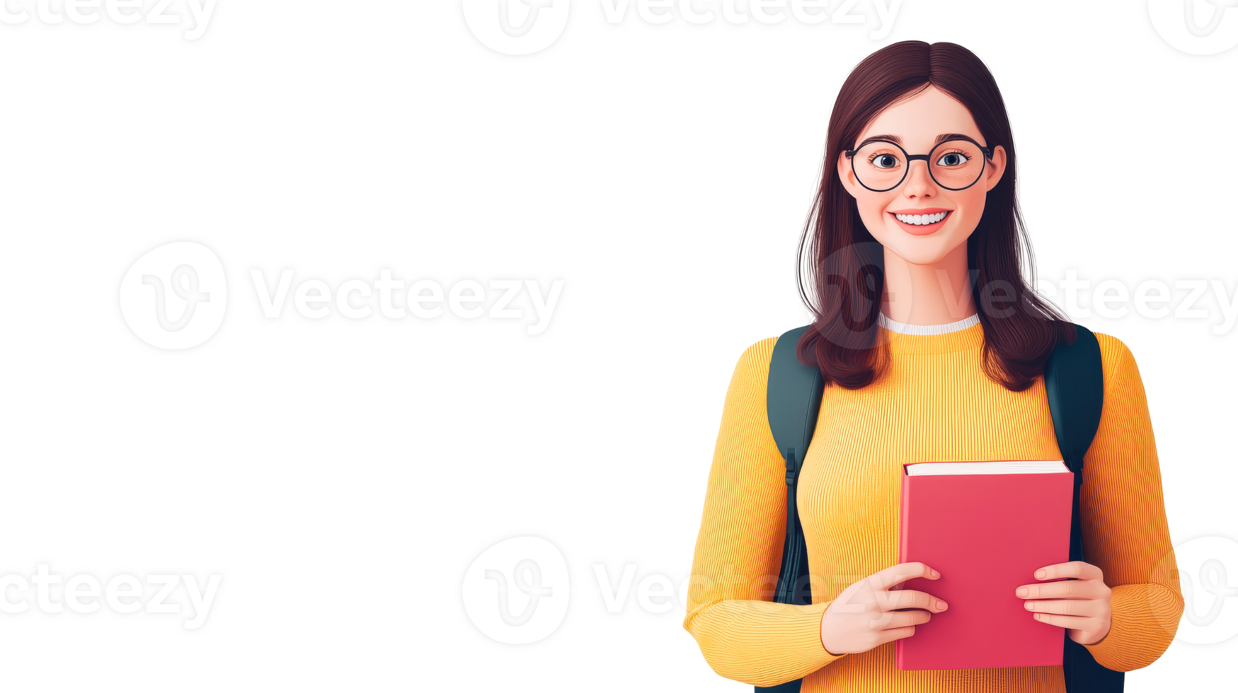 Cartoon student girl with backpack and book cutout transparent png