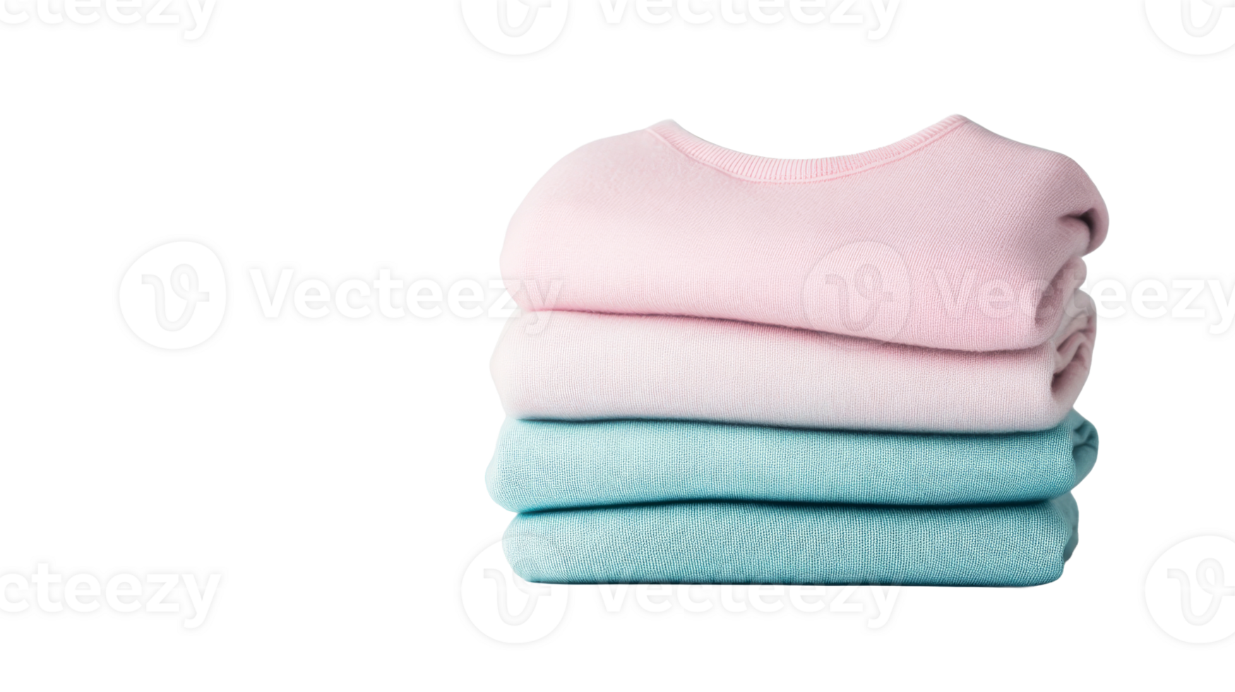 Stack of colorful sweaters, pink, blue, soft knit texture, cut out transparent png