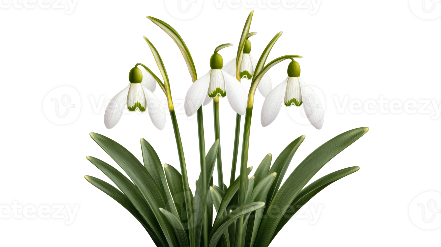 Delicate snowdrops in bloom, a sign of spring, cut out transparent png