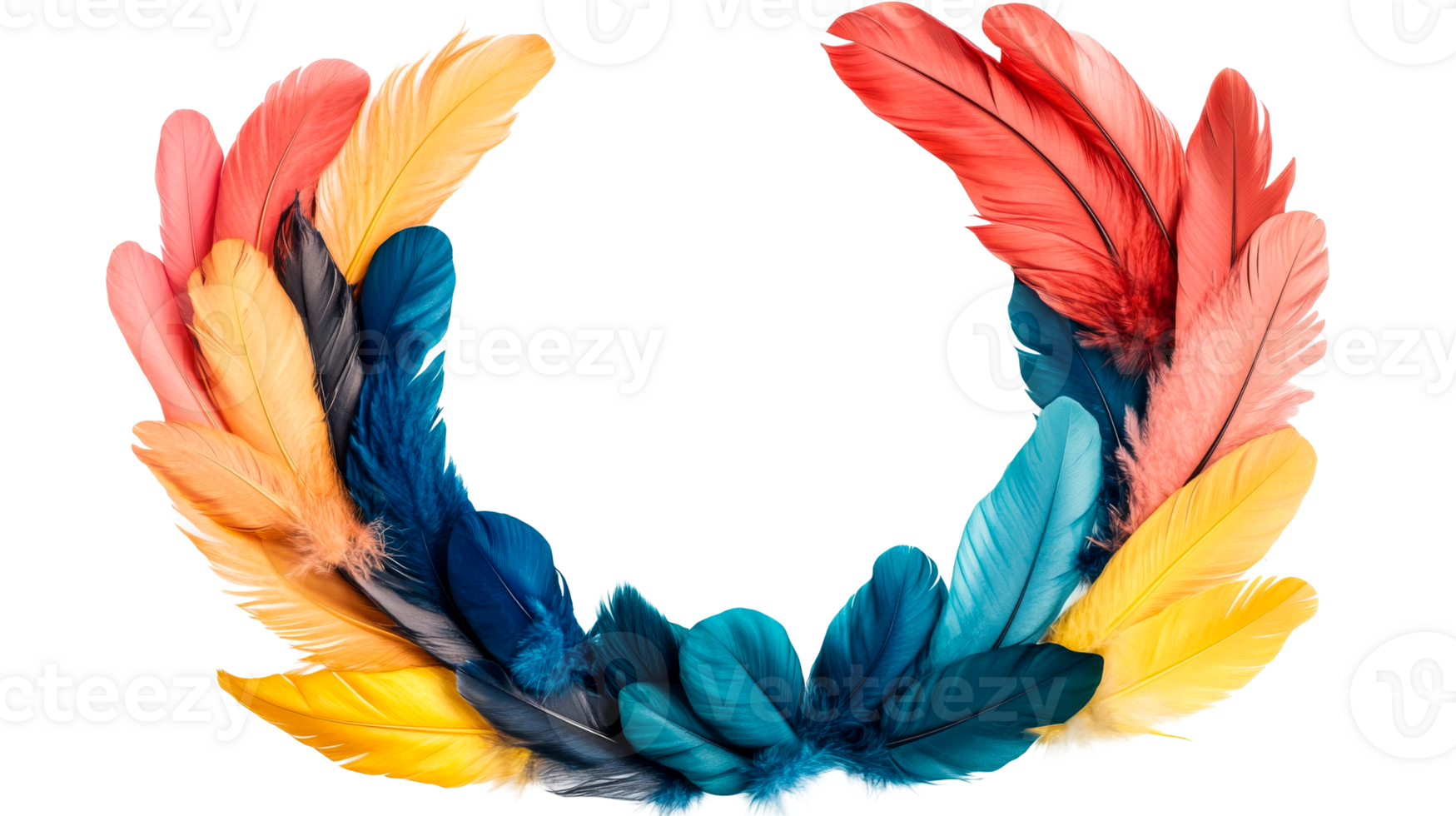 Feather wreath circle, colorful plumage decoration, elegant cutout transparent png