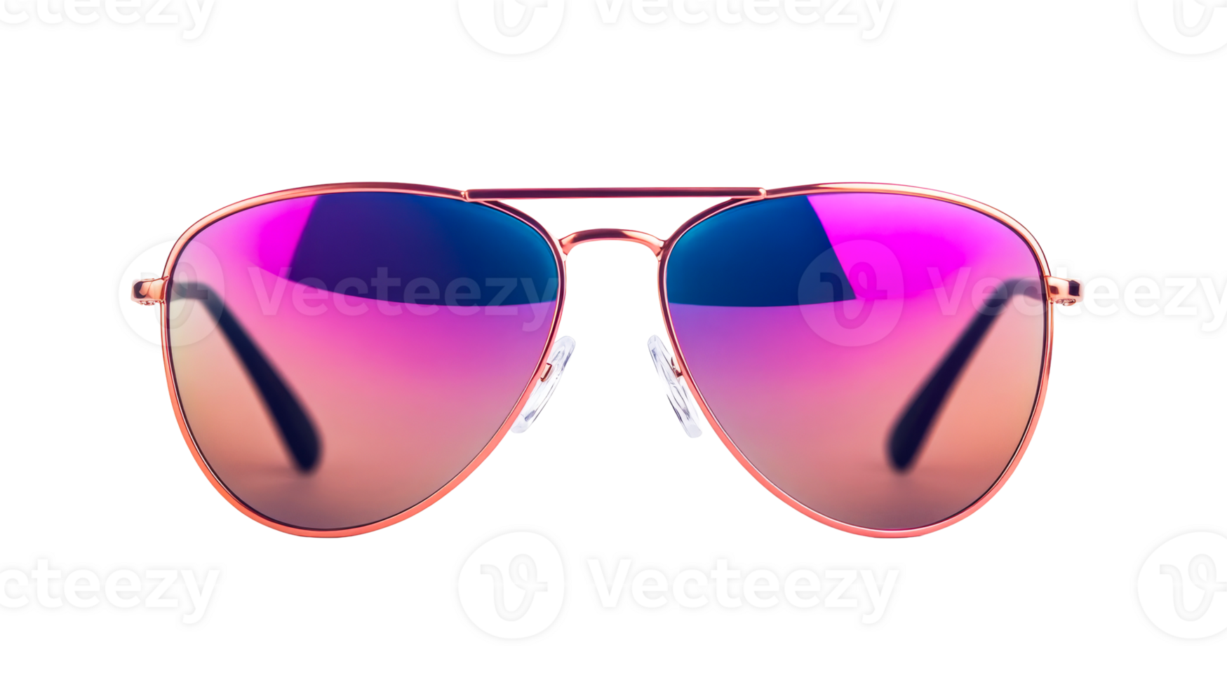 Stylish gradient aviator sunglasses on black backdrop, cut out transparent png