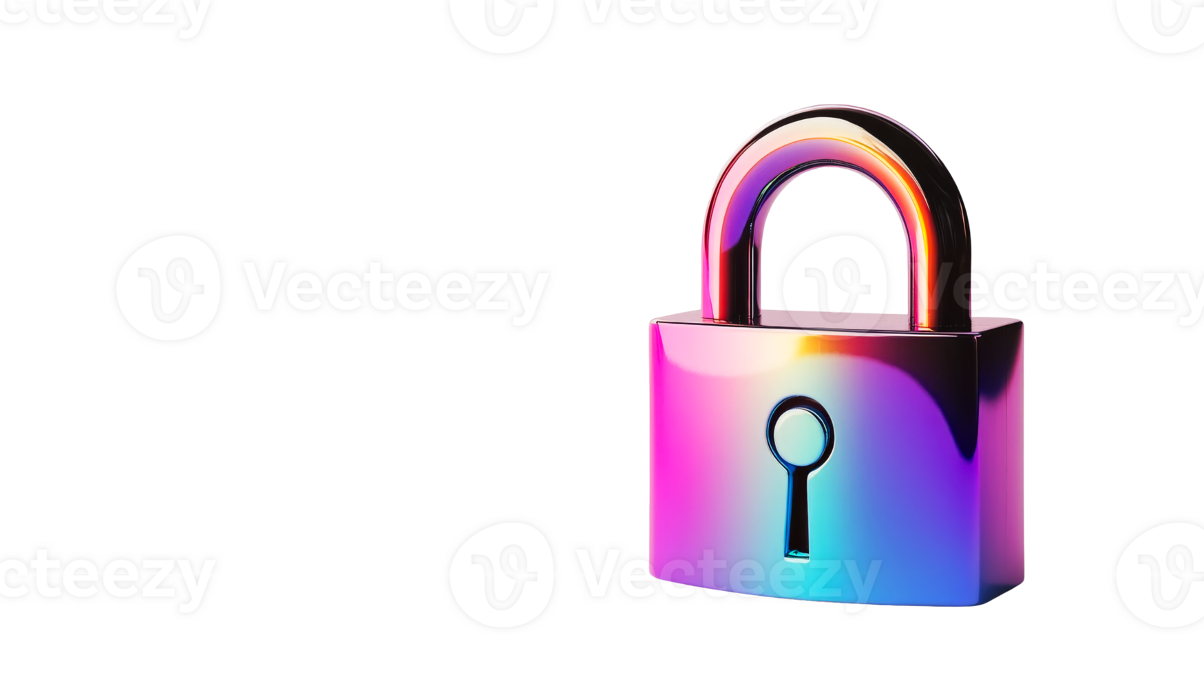 Metallic Colorful Padlock on Black Background, cut out transparent png