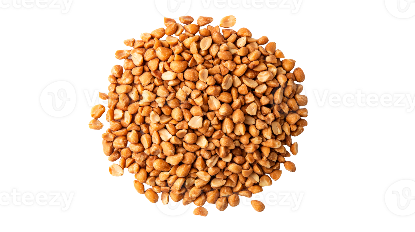 Heap of roasted peanuts, halved and blanched, against black, cut out transparent png