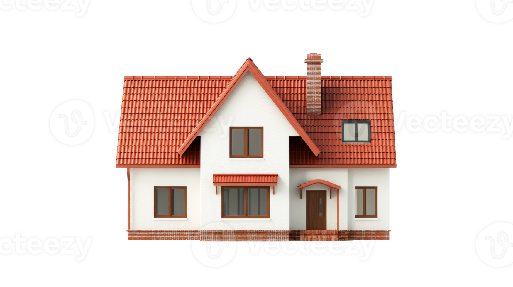 Realistic house with red roof, white walls, cut out transparent png