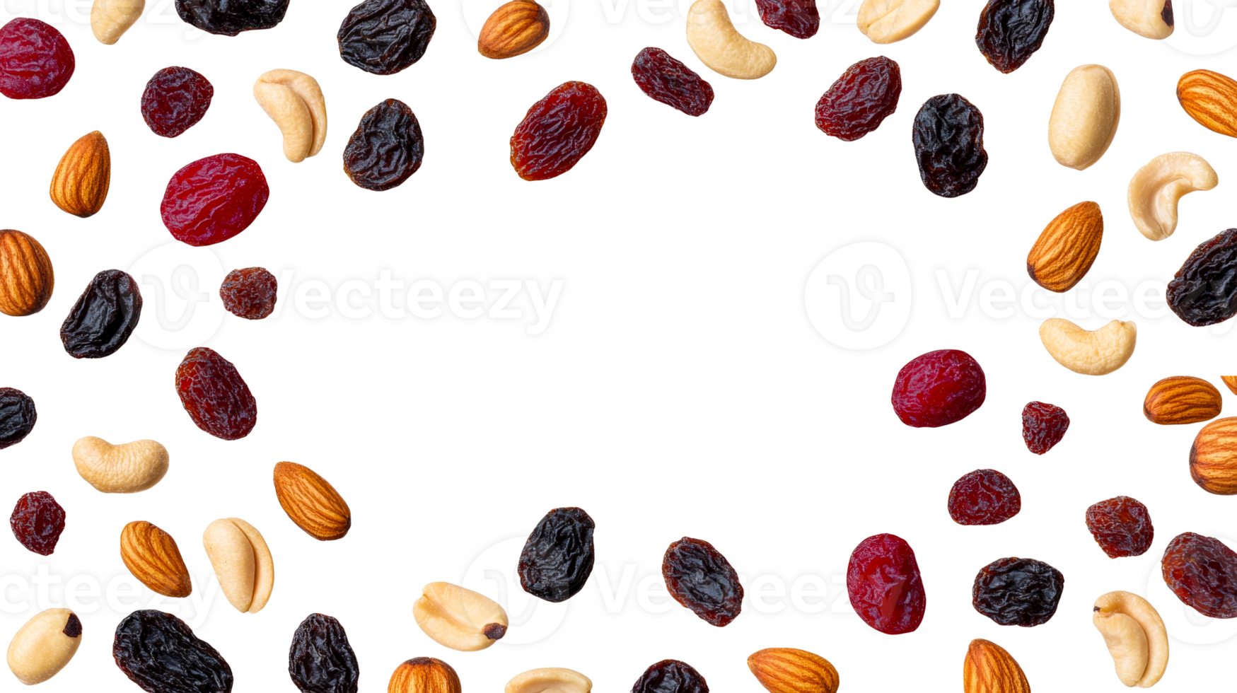 Nuts and Dried Fruits Background Isolated, cut out transparent png