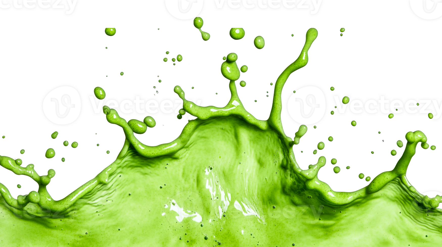 Splashing vivid green liquid in dynamic explosion, cut out transparent png