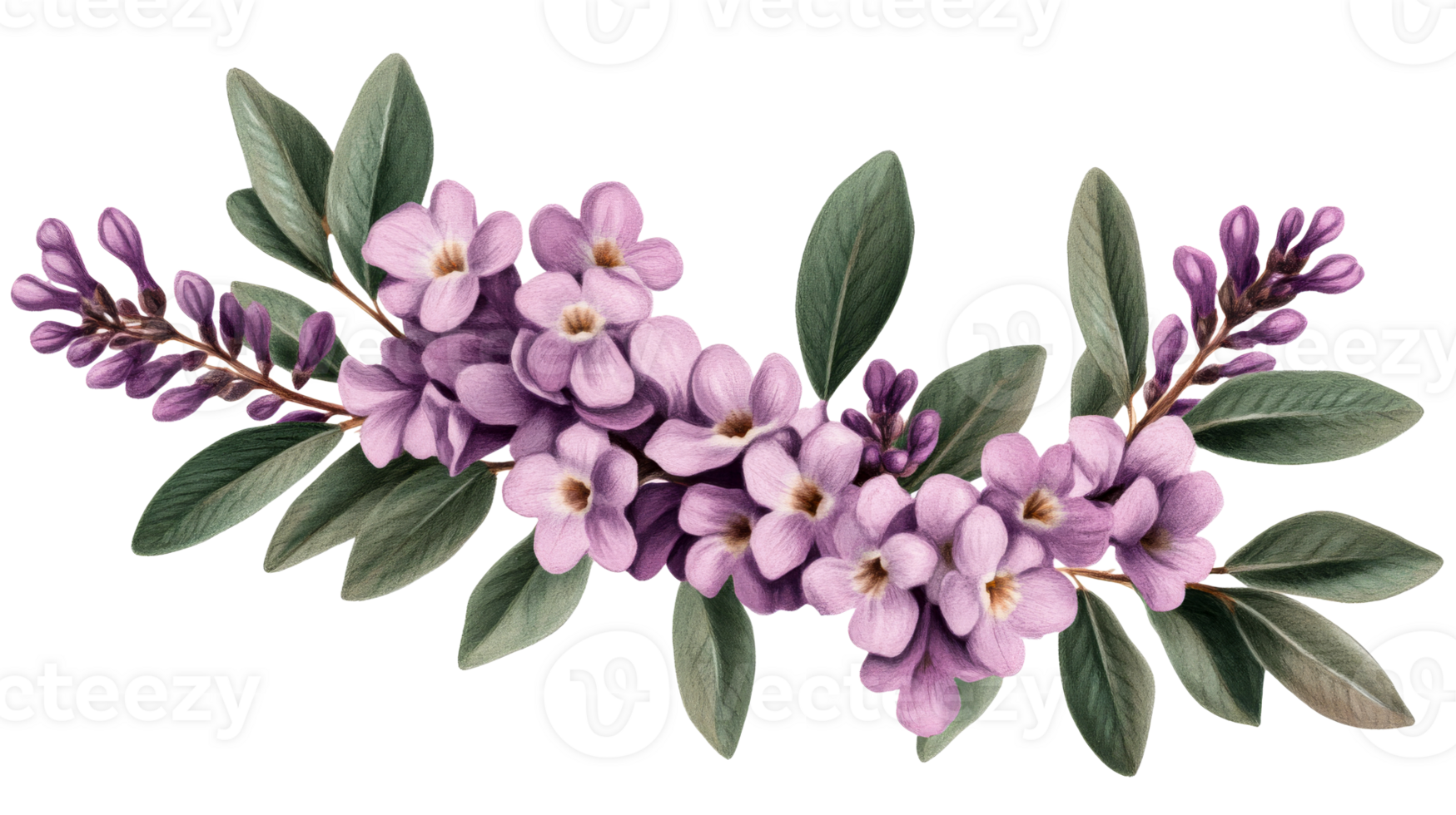 Blooming purple flowers garland arrangement, cut out transparent png