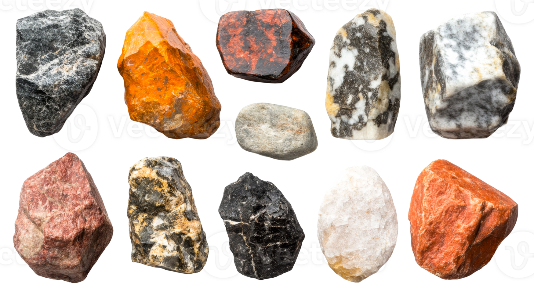Rock specimens collection, textured stone samples, cut out transparent png