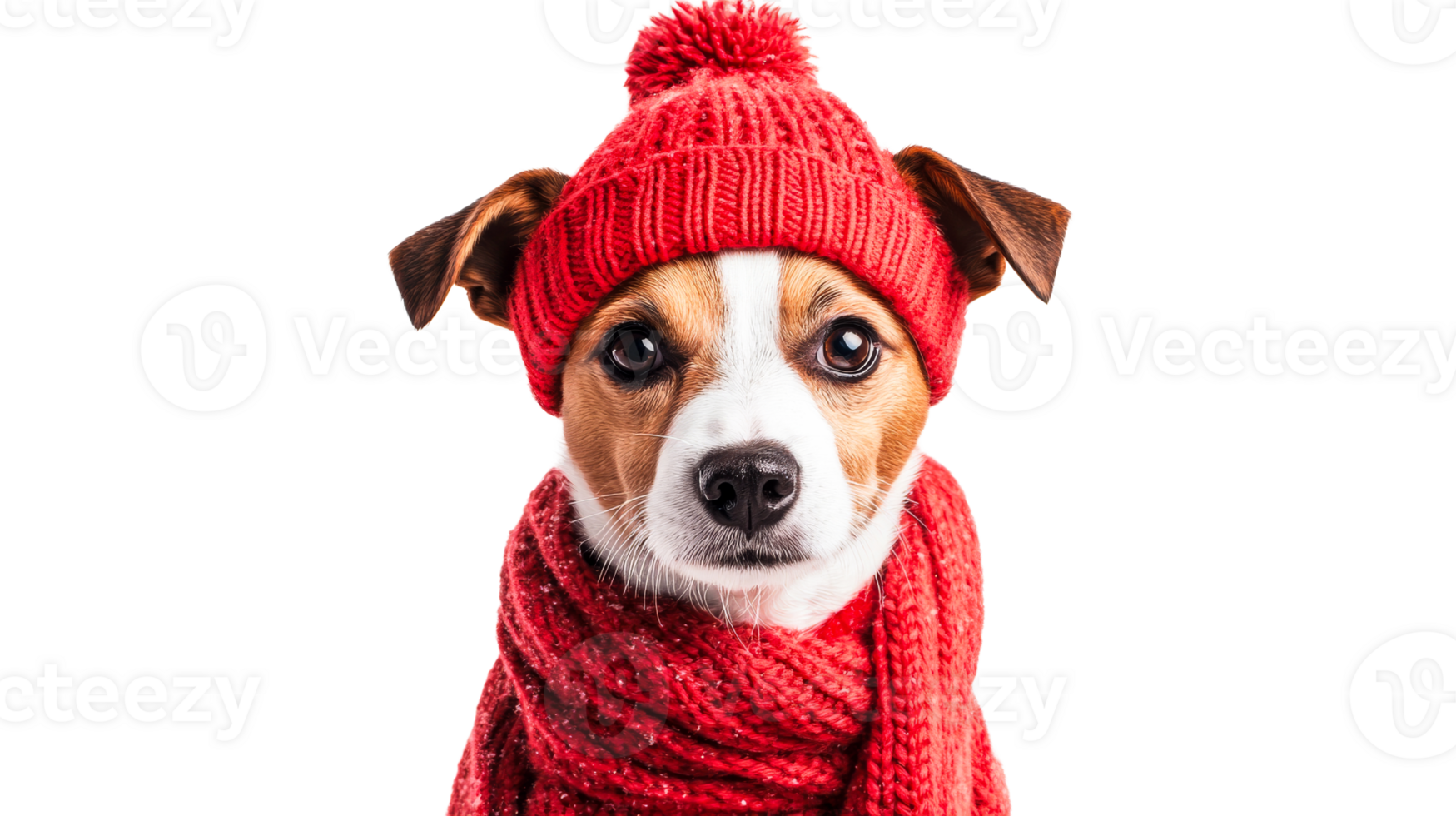 Adorable puppy in winter clothes, cut out transparent png