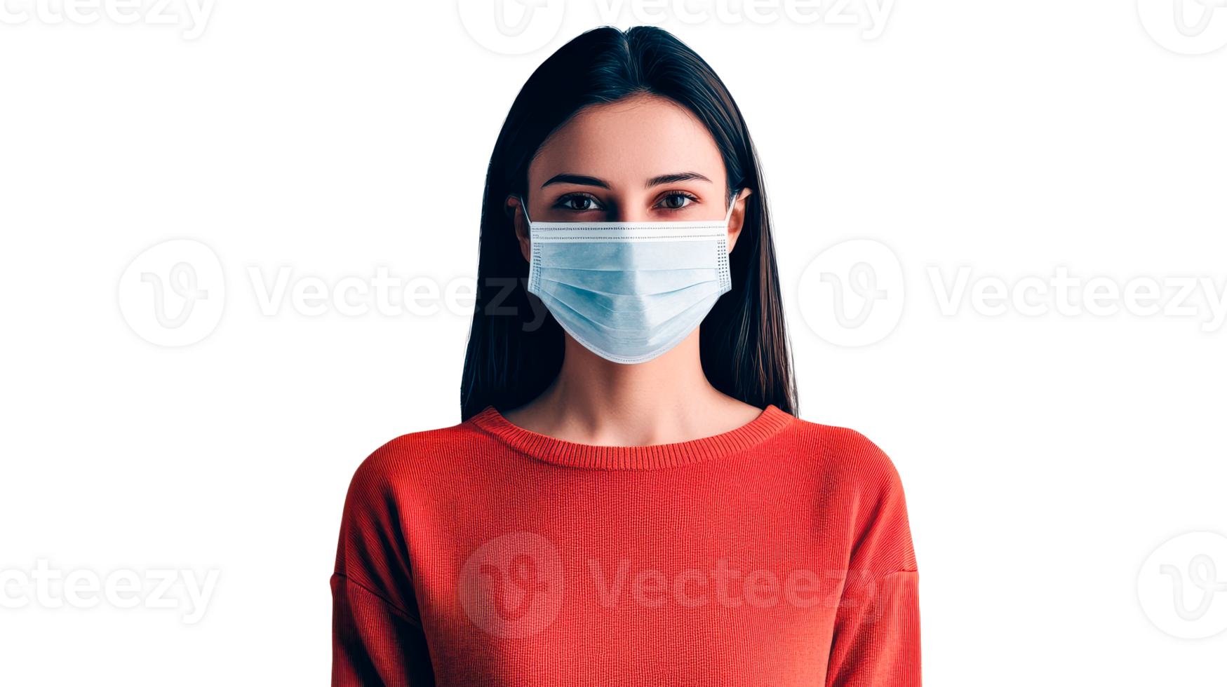 Woman wearing protective face mask on black background, cut out transparent png