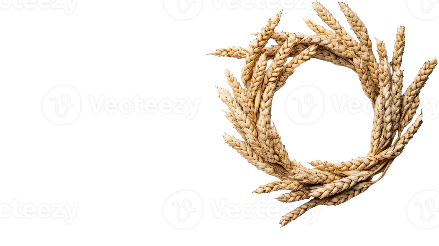 Wreath of wheat ears on black background, cut out transparent png