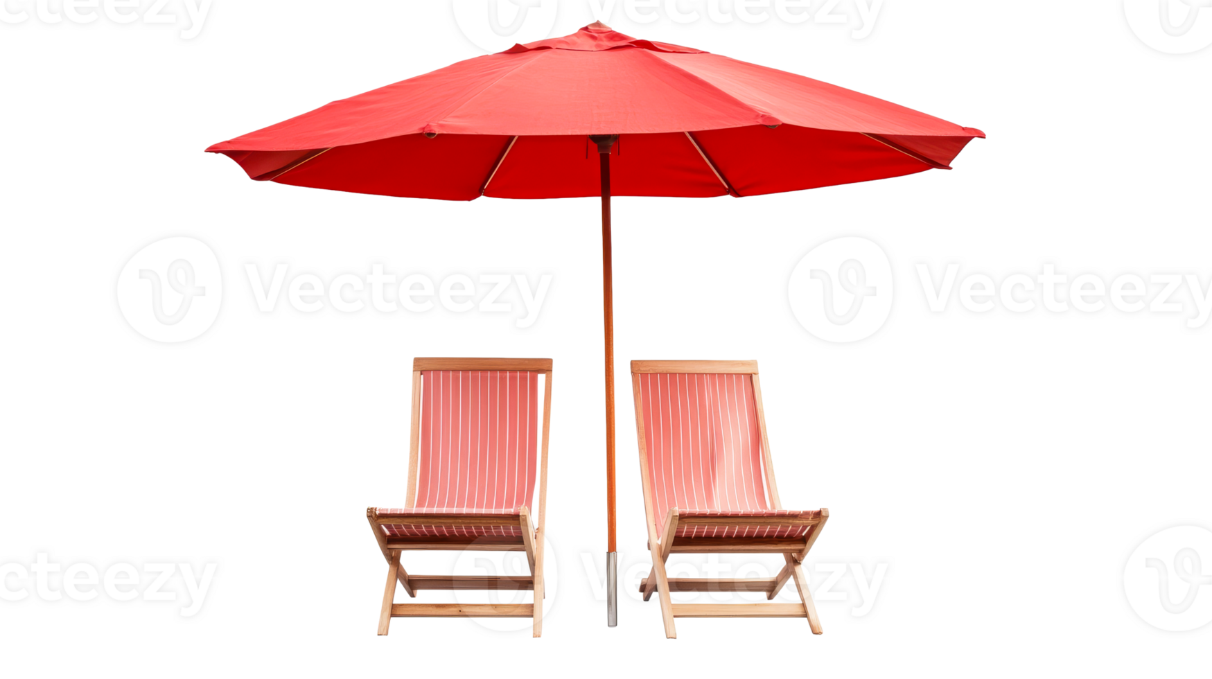 Relaxing beach chairs with red umbrella for sunny days png