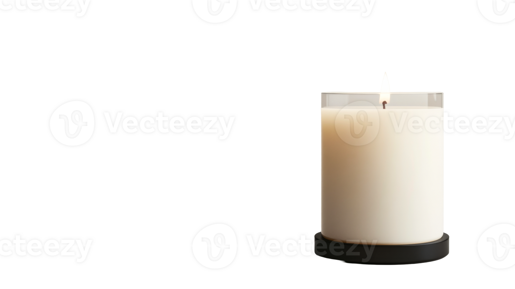 Elegant white candle in glass holder with black base for decor png