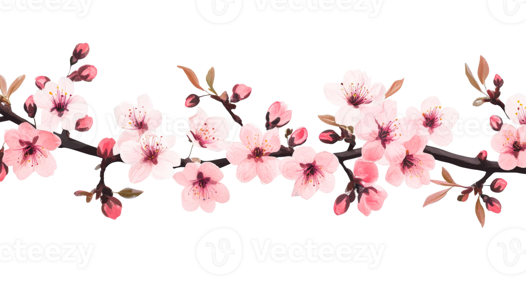 Pink cherry blossom branch on transparent background png