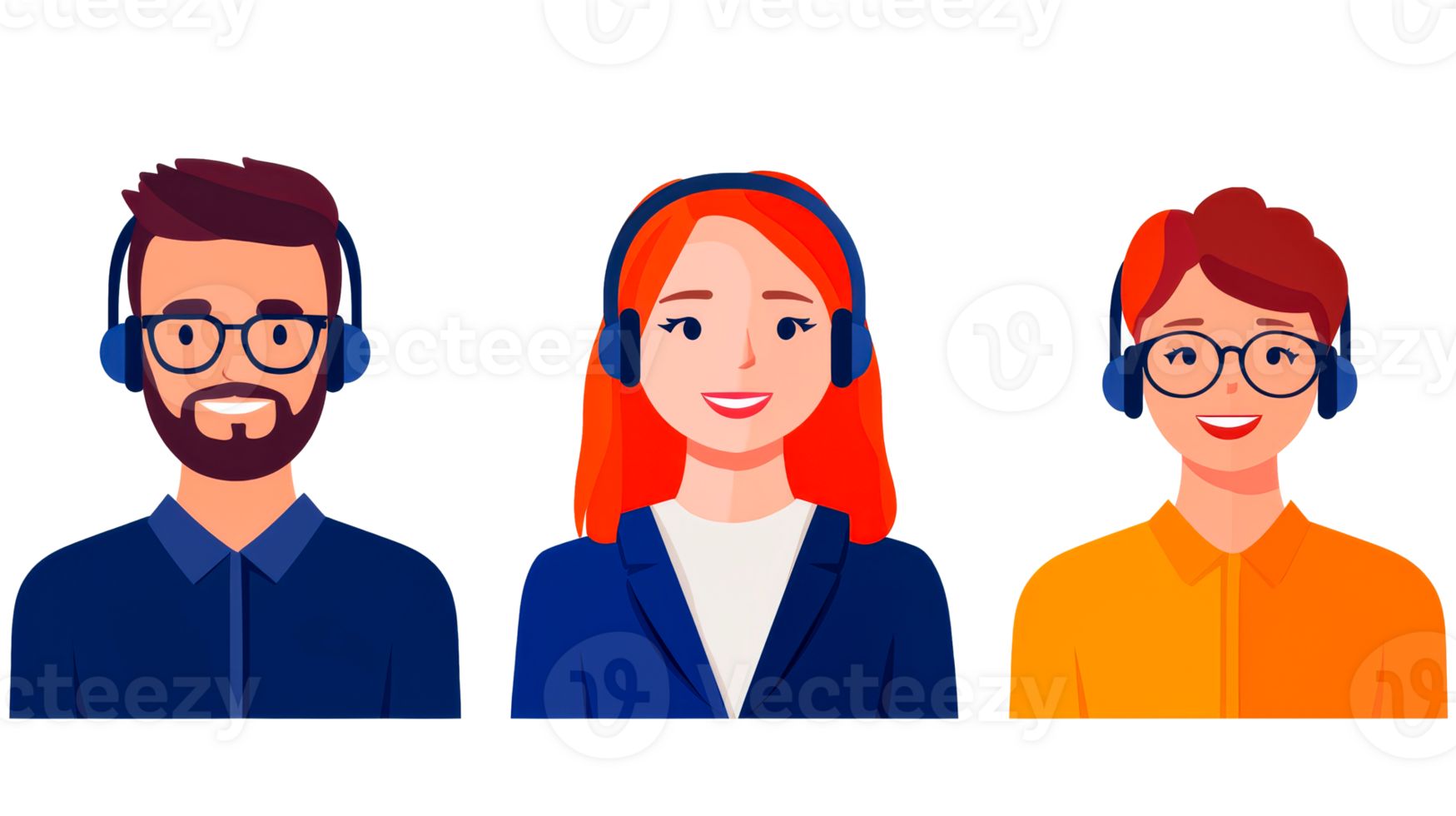 Team of customer support representatives with headsets smiling png
