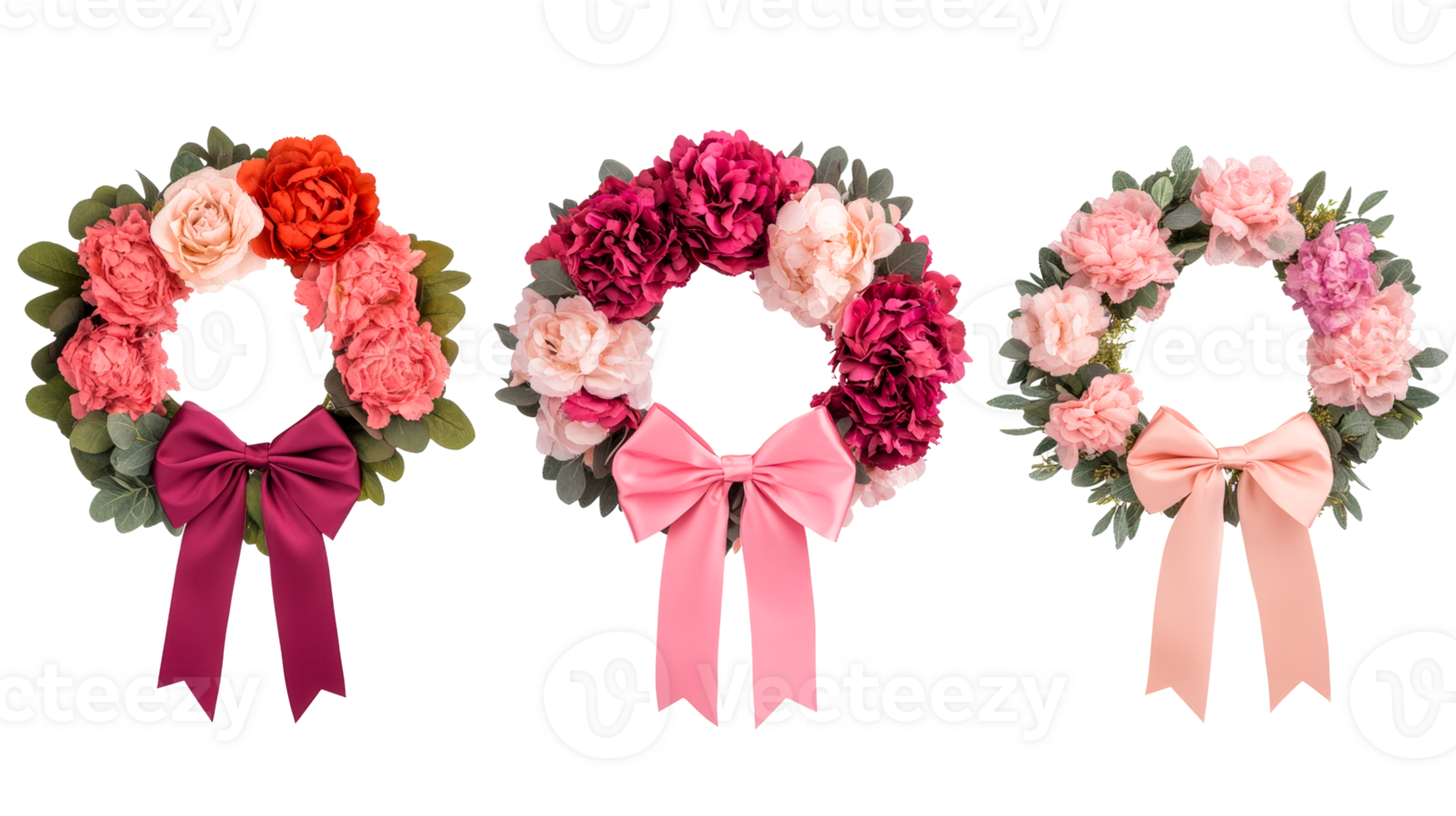 Beautiful floral wreaths in various colors for decoration png
