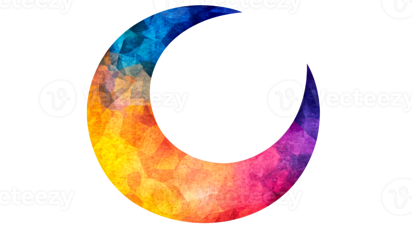 Colorful crescent moon design with vibrant hues and textures png
