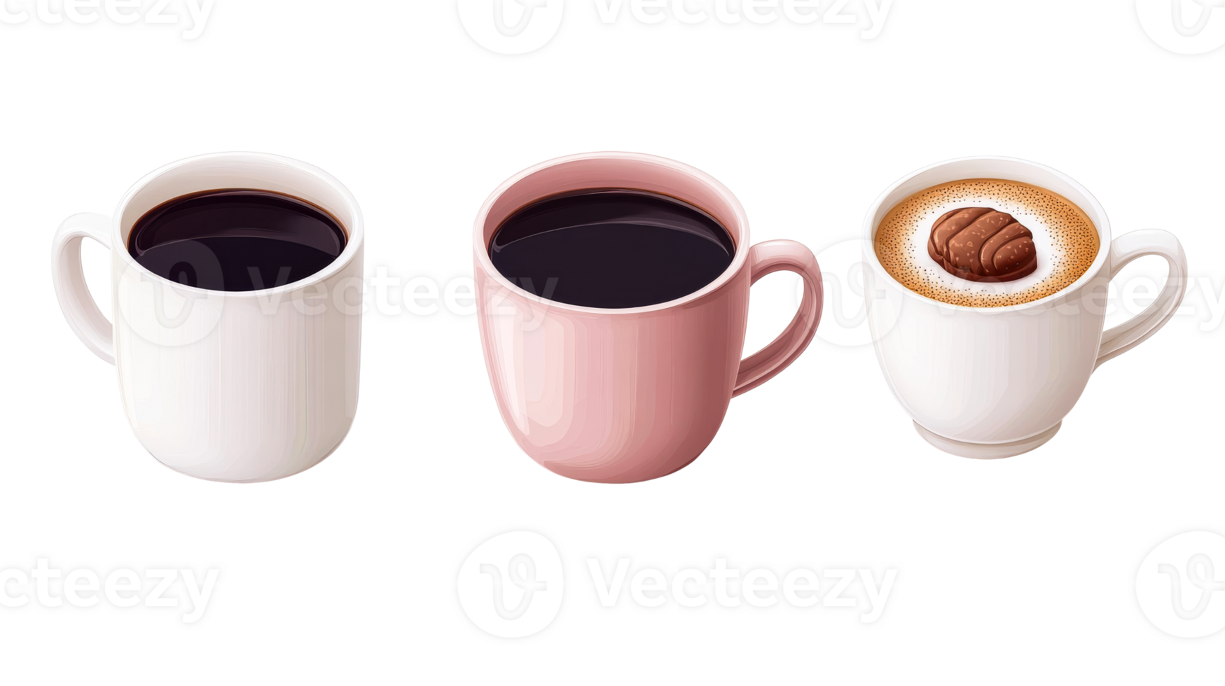 Various coffee cups with different designs and styles png