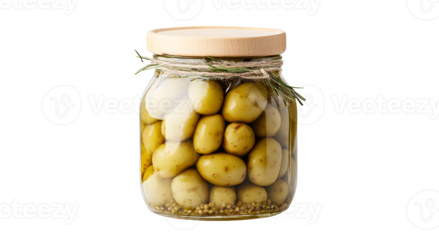 Green olives preserved in a glass jar with wooden lid png