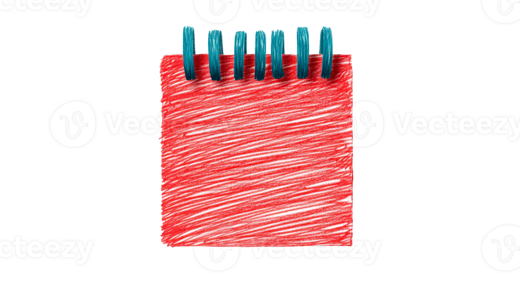 Red sketchbook with teal spiral binding on clear background png