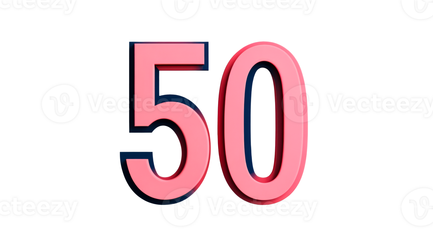 Bold and colorful number fifty with a transparent background png